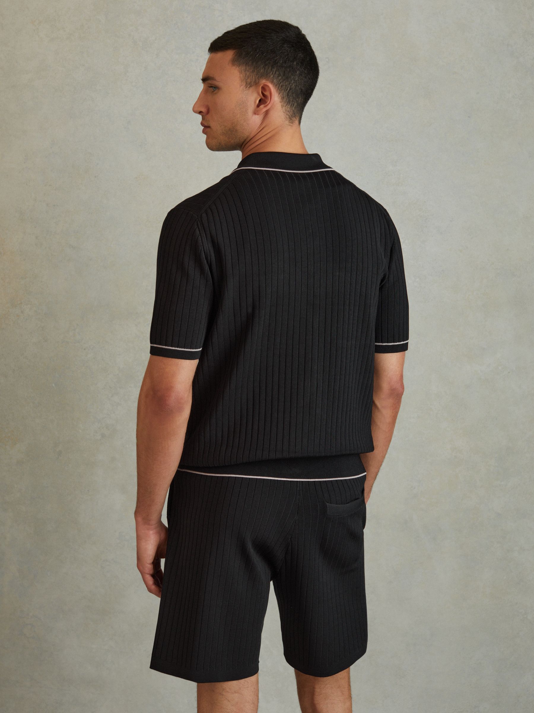 Ribbed Dual Zip-Front Shirt in Black - Image 5 of 6