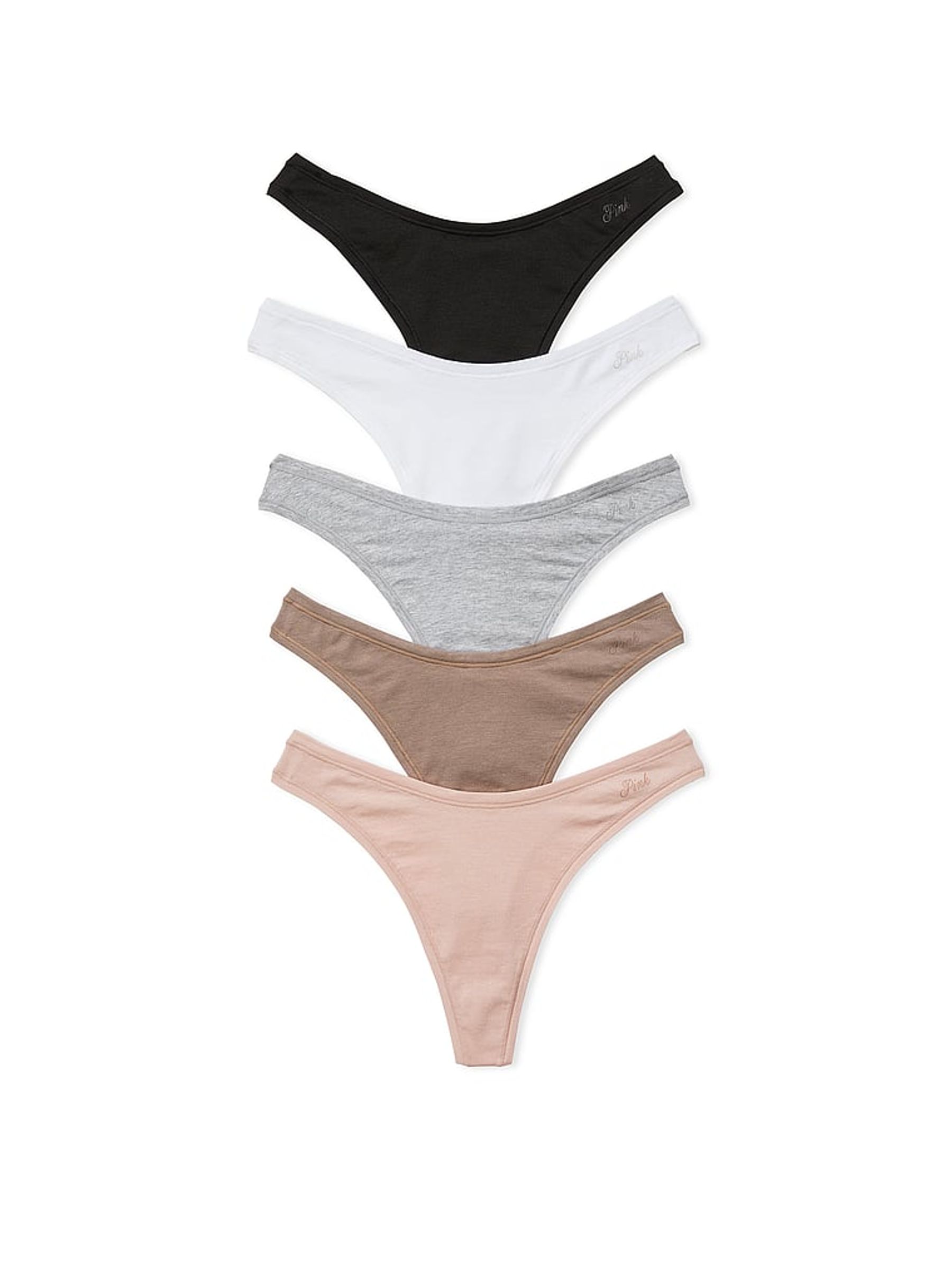 Black/Grey/White/Brown/Pink Thong 5 Pack Knickers - Image 1 of 3