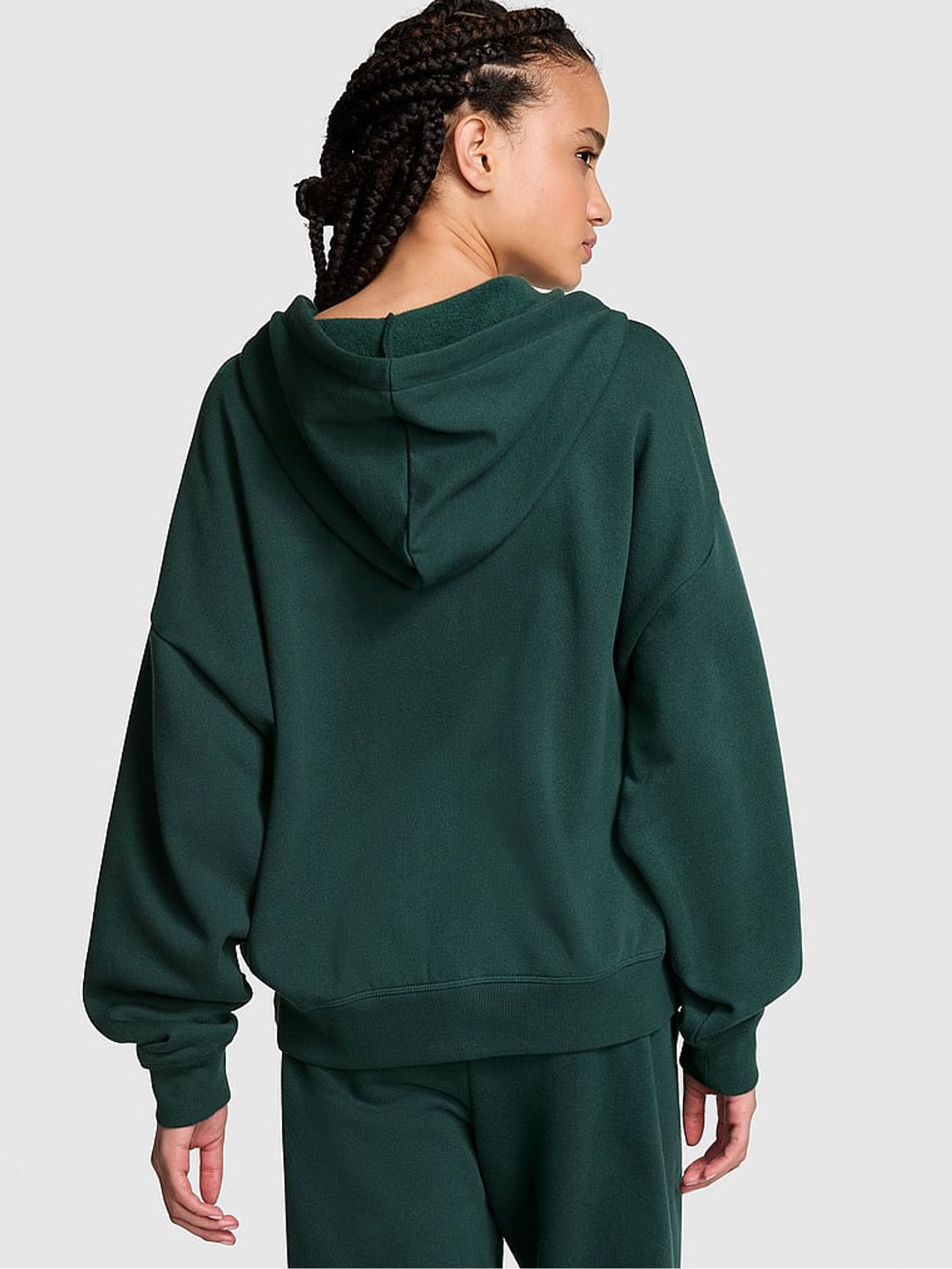 Deep Forest Green Zip Up Fleece Hoodie - Image 2 of 4