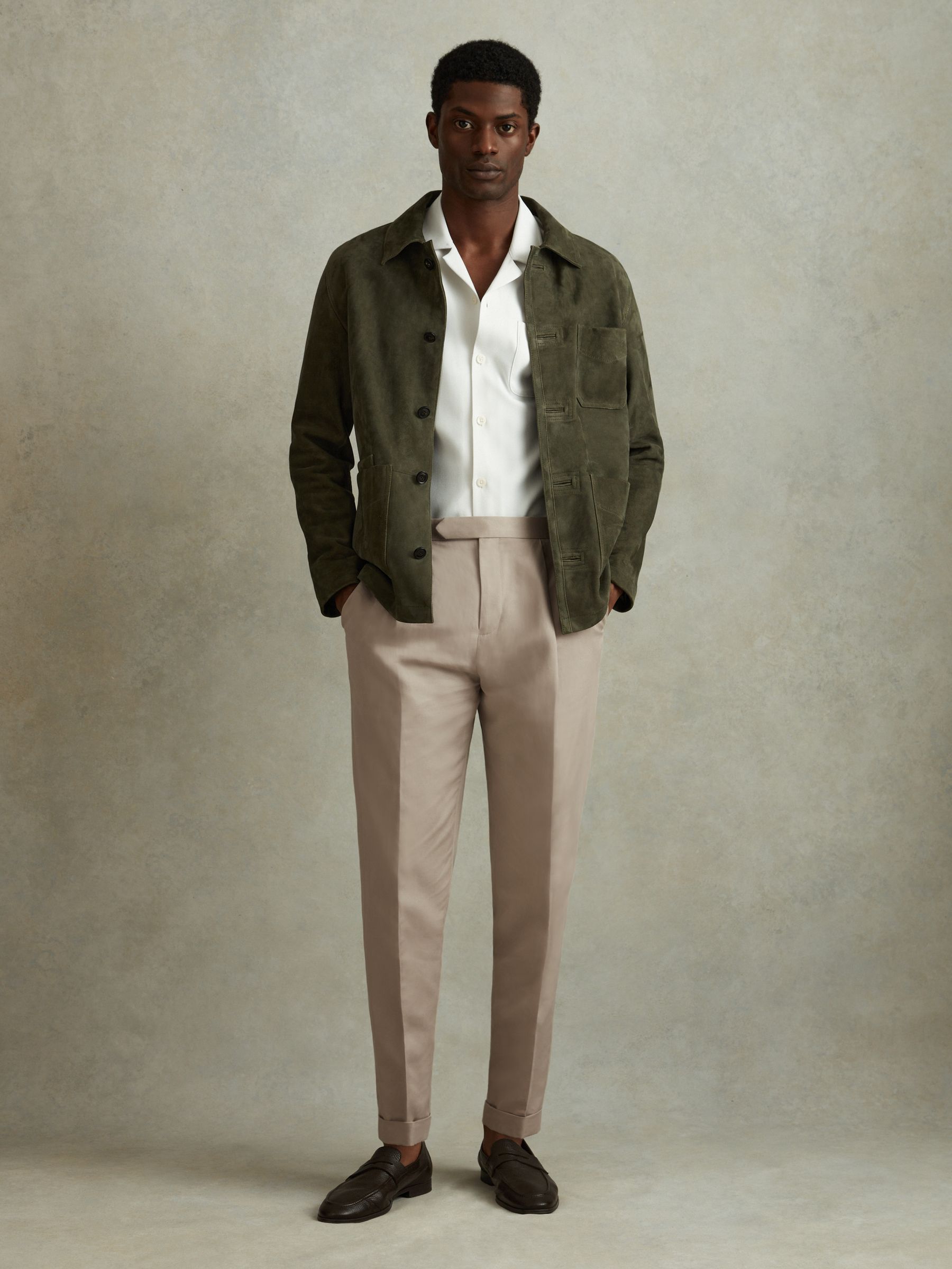 Relaxed Cropped Trousers with Turned-Up Hems in Stone - image 3