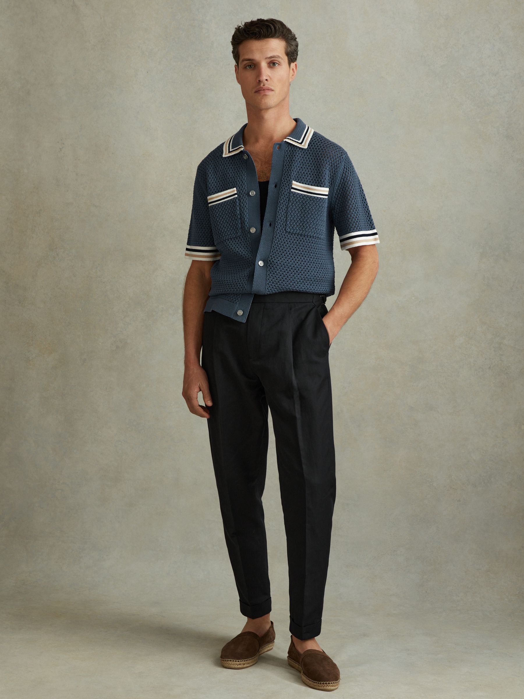 Relaxed Cropped Trousers with Turned-Up Hems in Black - Image 1 of 5