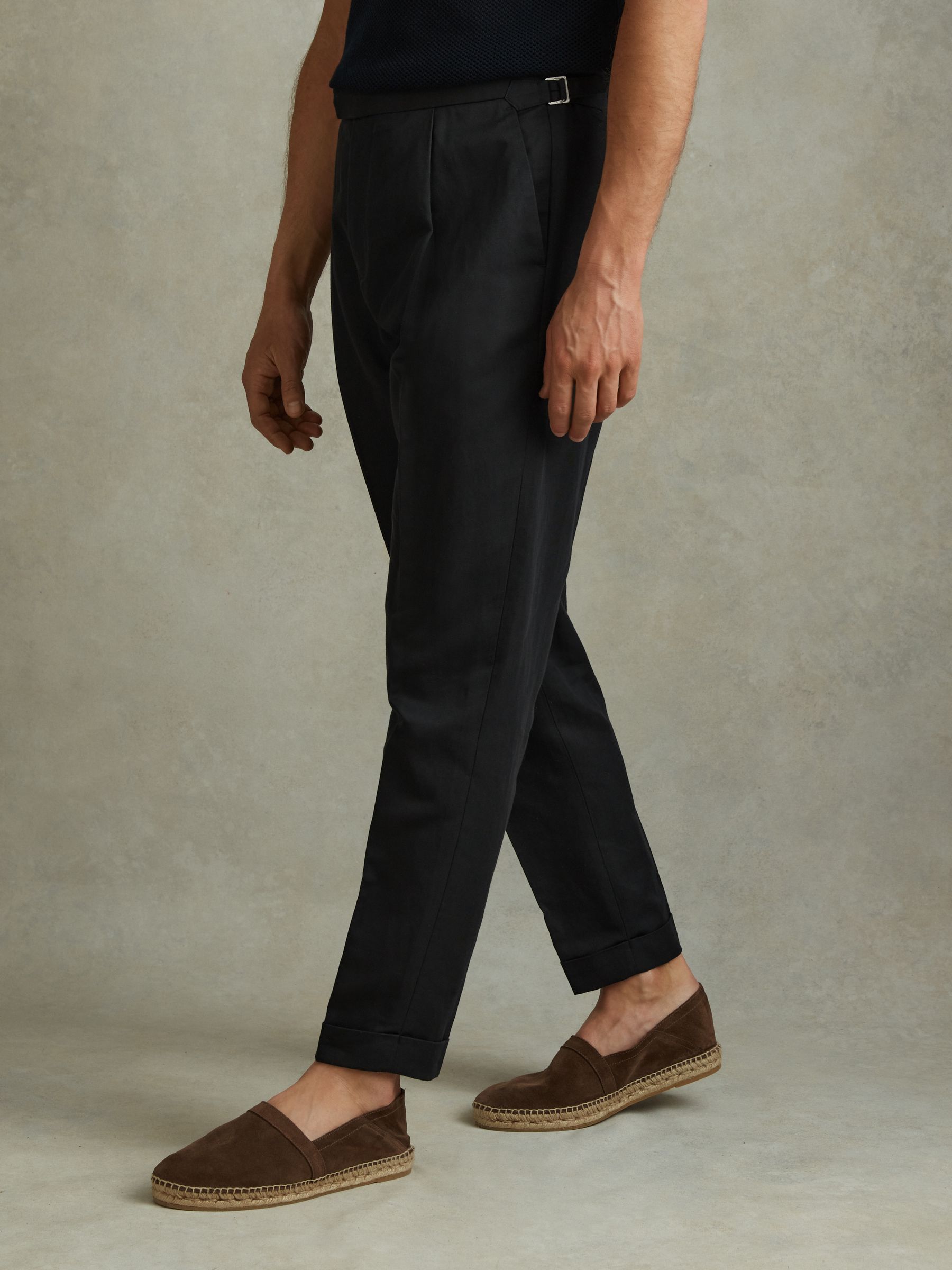 Relaxed Cropped Trousers with Turned-Up Hems in Black - Image 3 of 5
