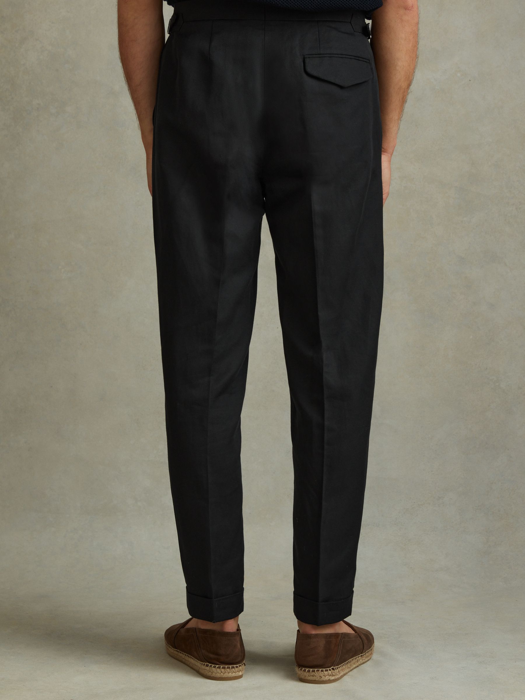 Relaxed Cropped Trousers with Turned-Up Hems in Black - Image 4 of 5