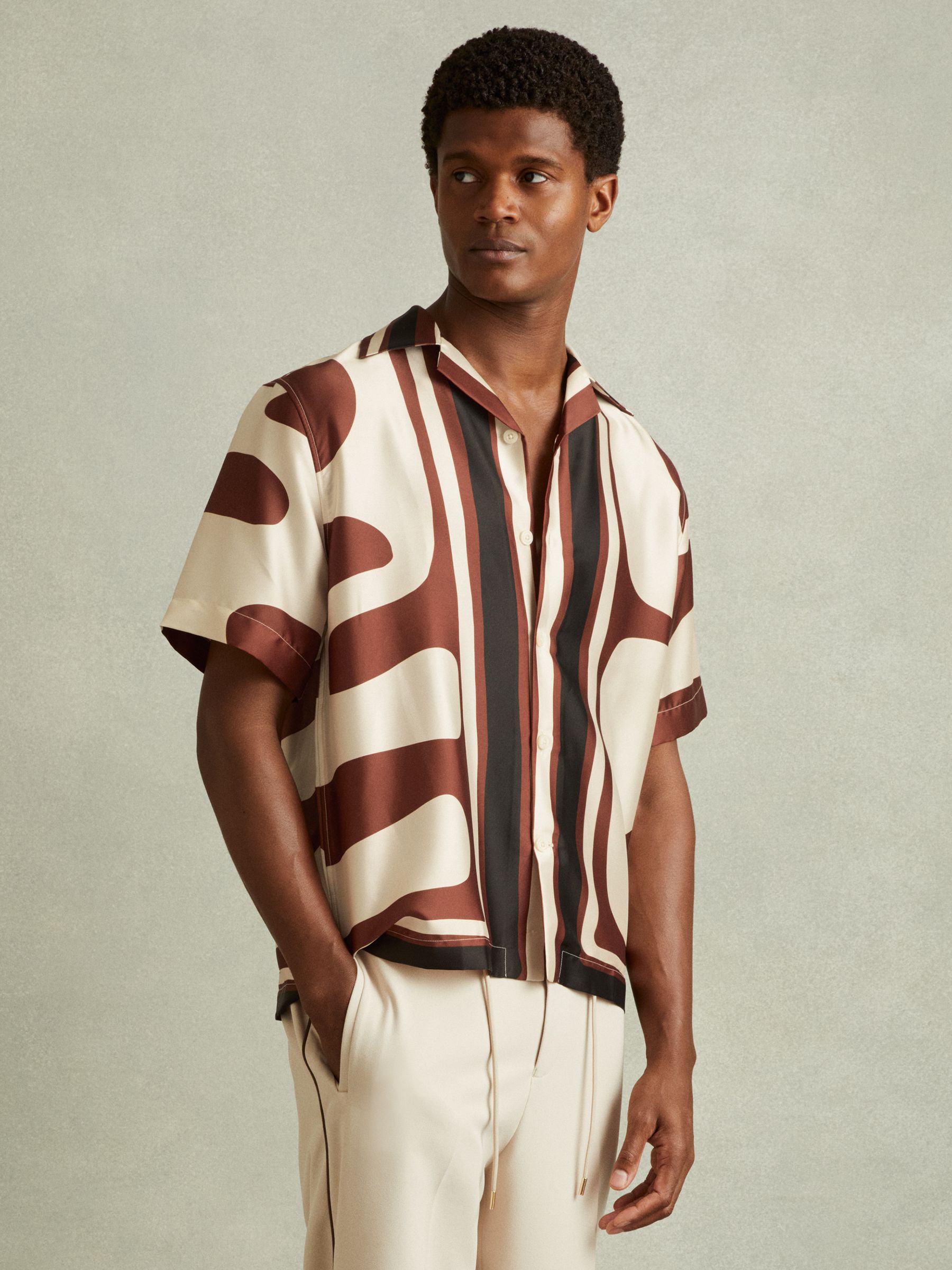 Tom Rust/Navy Relaxed Printed Cuban Collar Shirt - Image 1 of 6