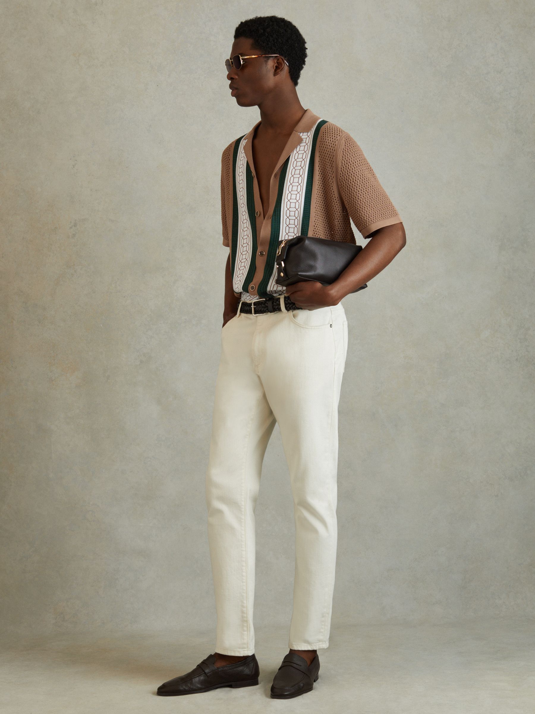 Embroidered Cuban Collar Shirt in Camel/Green - Image 3 of 6
