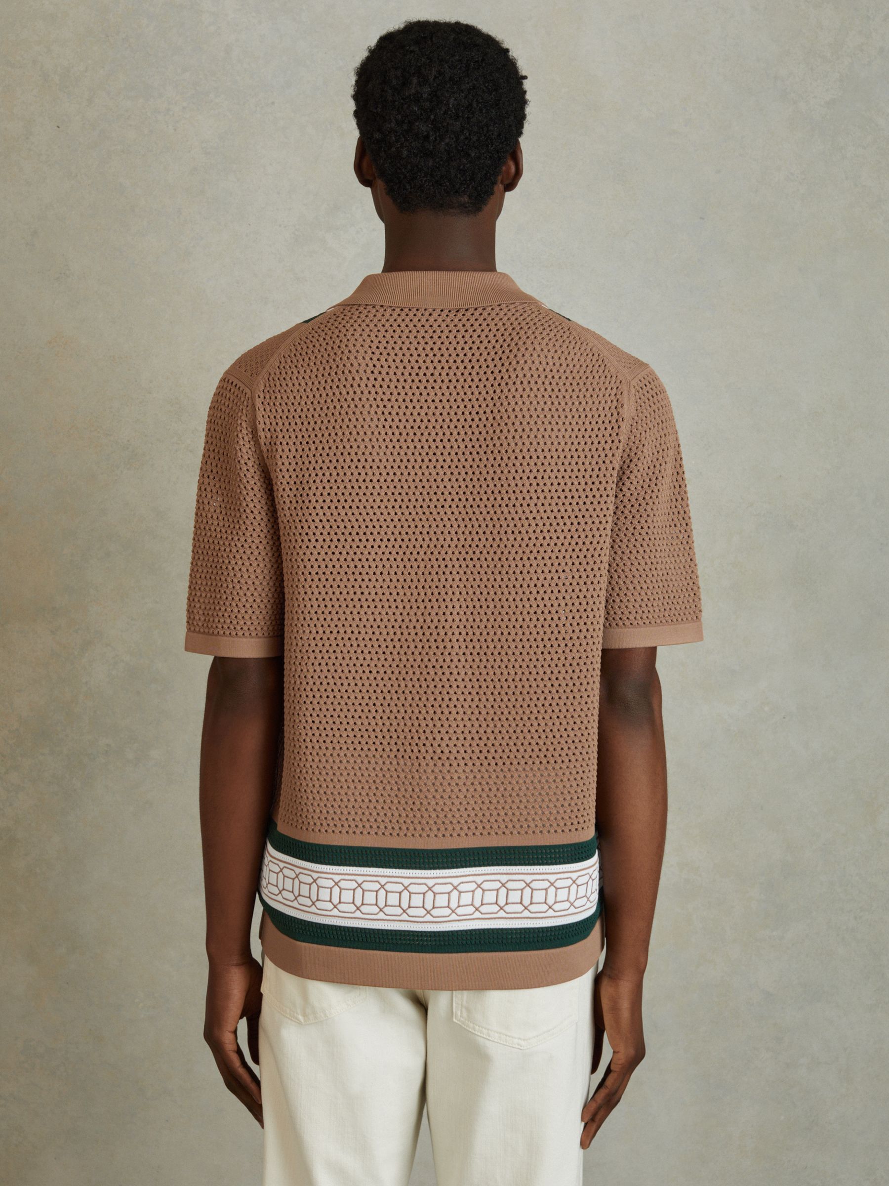 Embroidered Cuban Collar Shirt in Camel/Green - Image 5 of 6