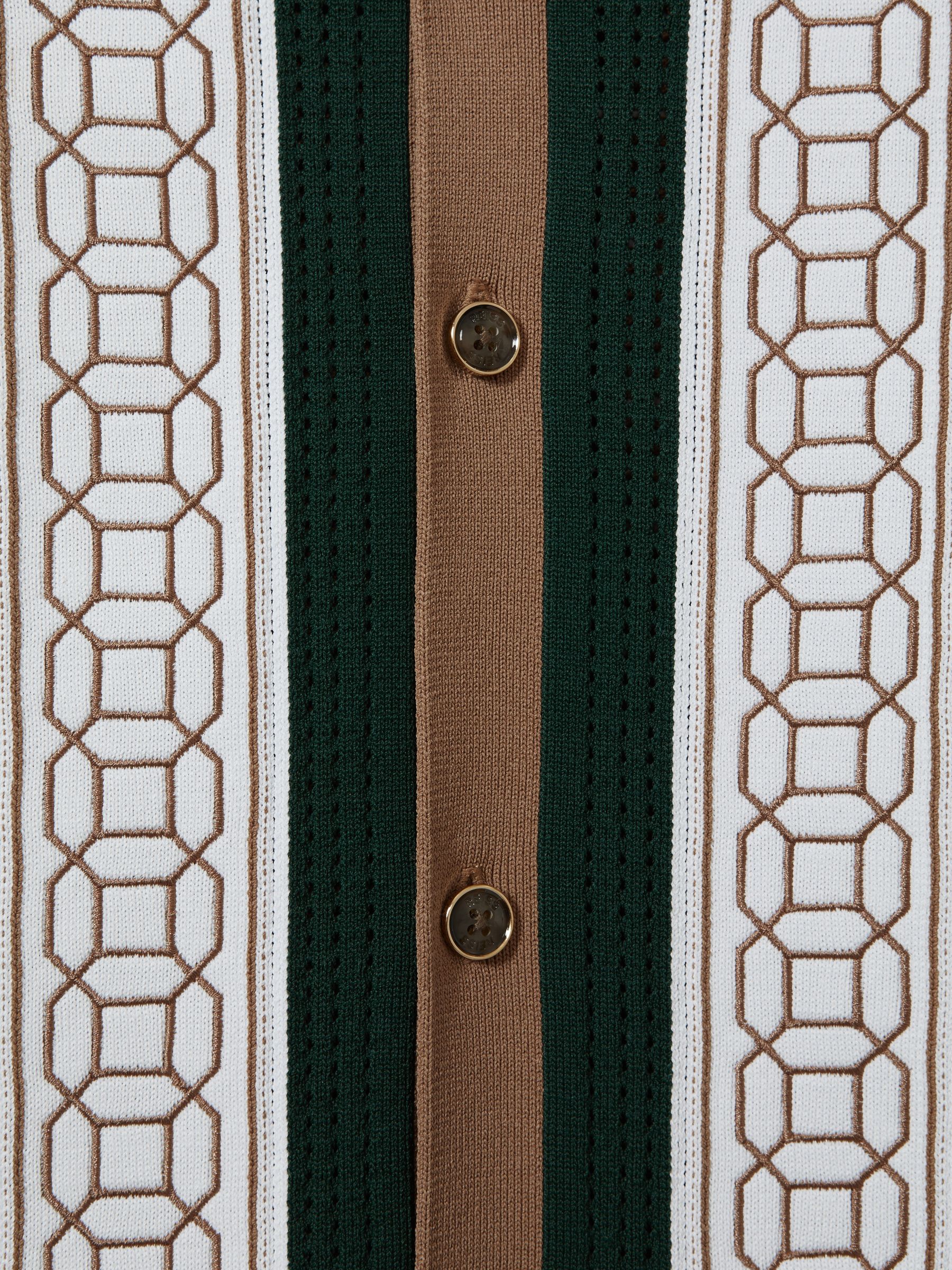 Embroidered Cuban Collar Shirt in Camel/Green - Image 6 of 6