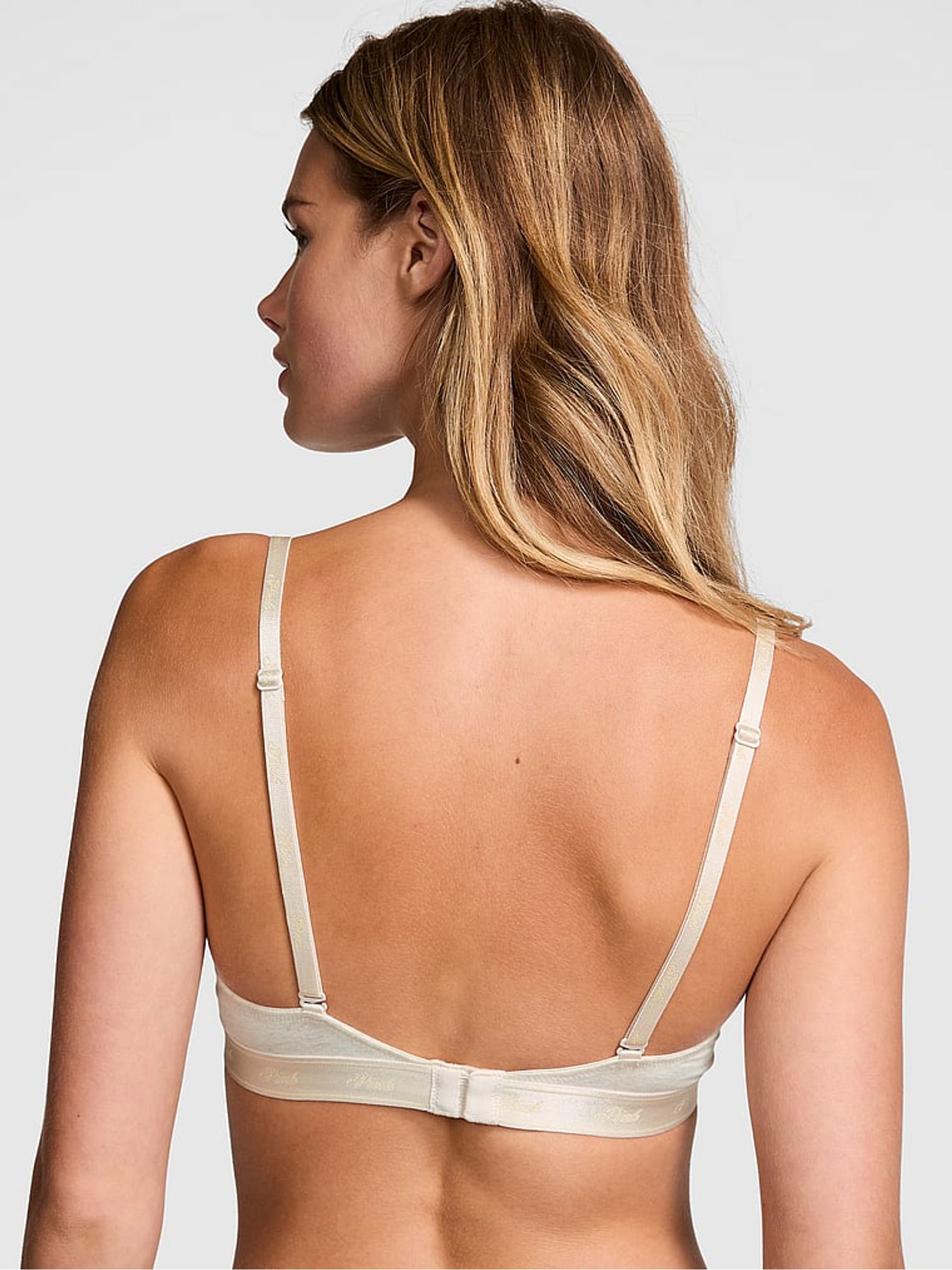 Nude Oatmeal Heather Lightly Lined Demi Cotton Logo Bra - Image 2 of 3