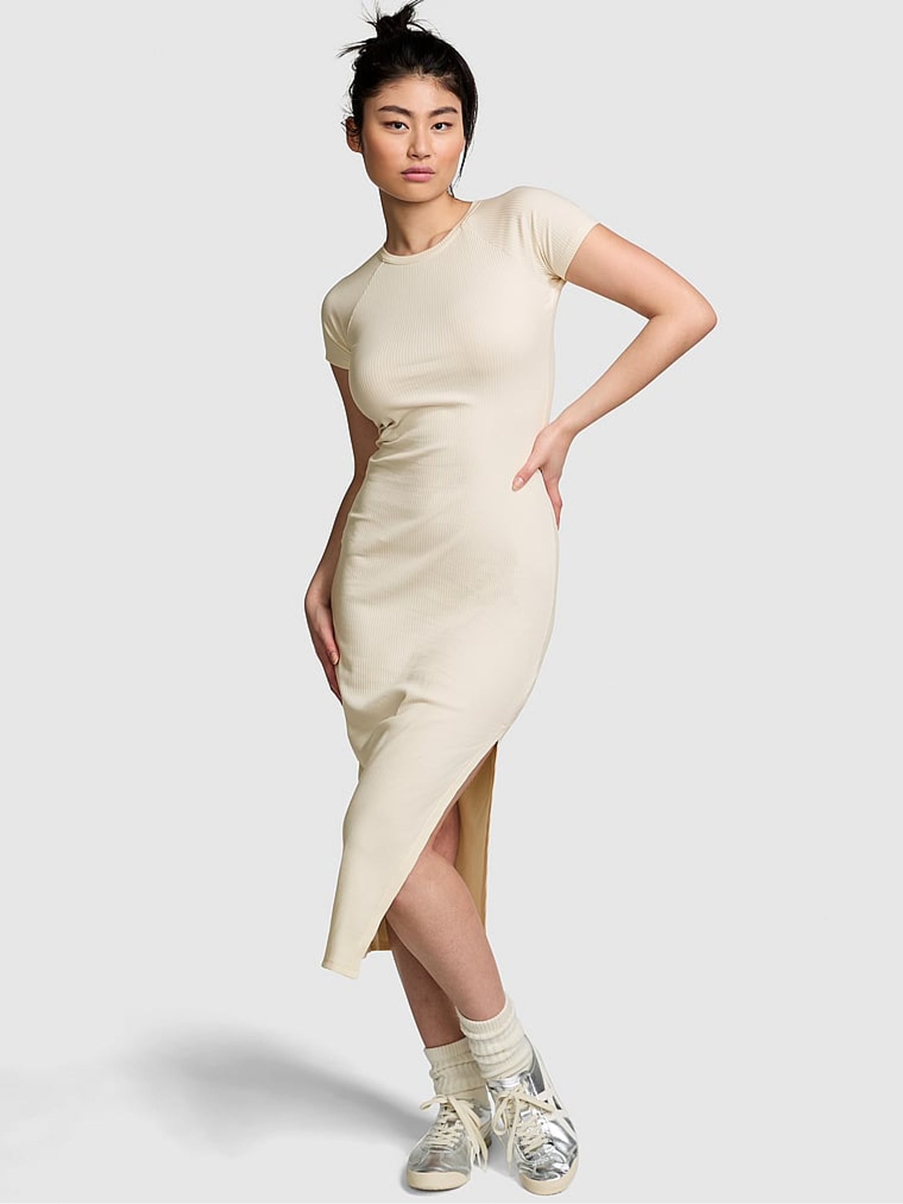 White Shell Short Sleeve Midi Dress - Image 1 of 3