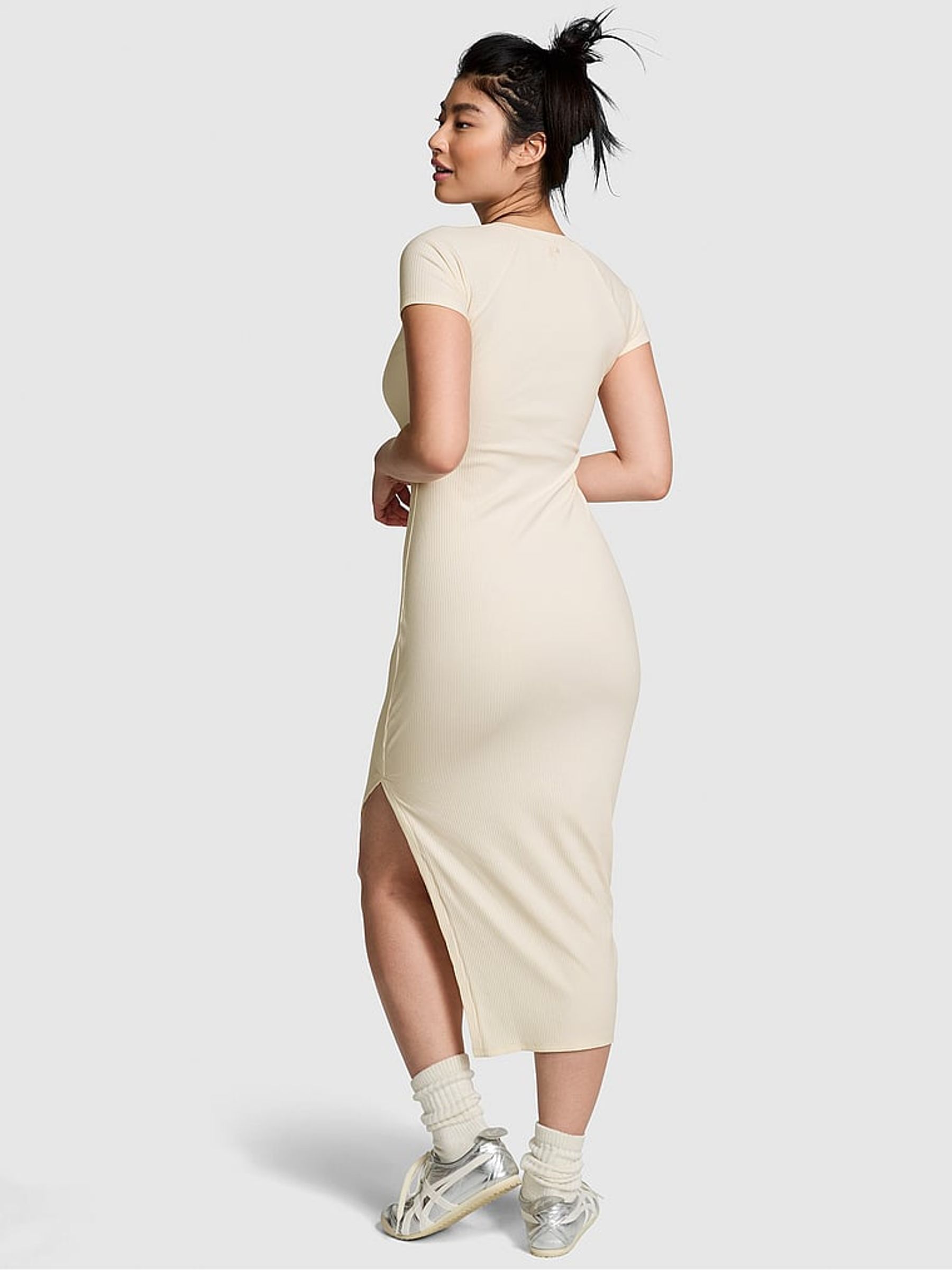 White Shell Short Sleeve Midi Dress - Image 2 of 3