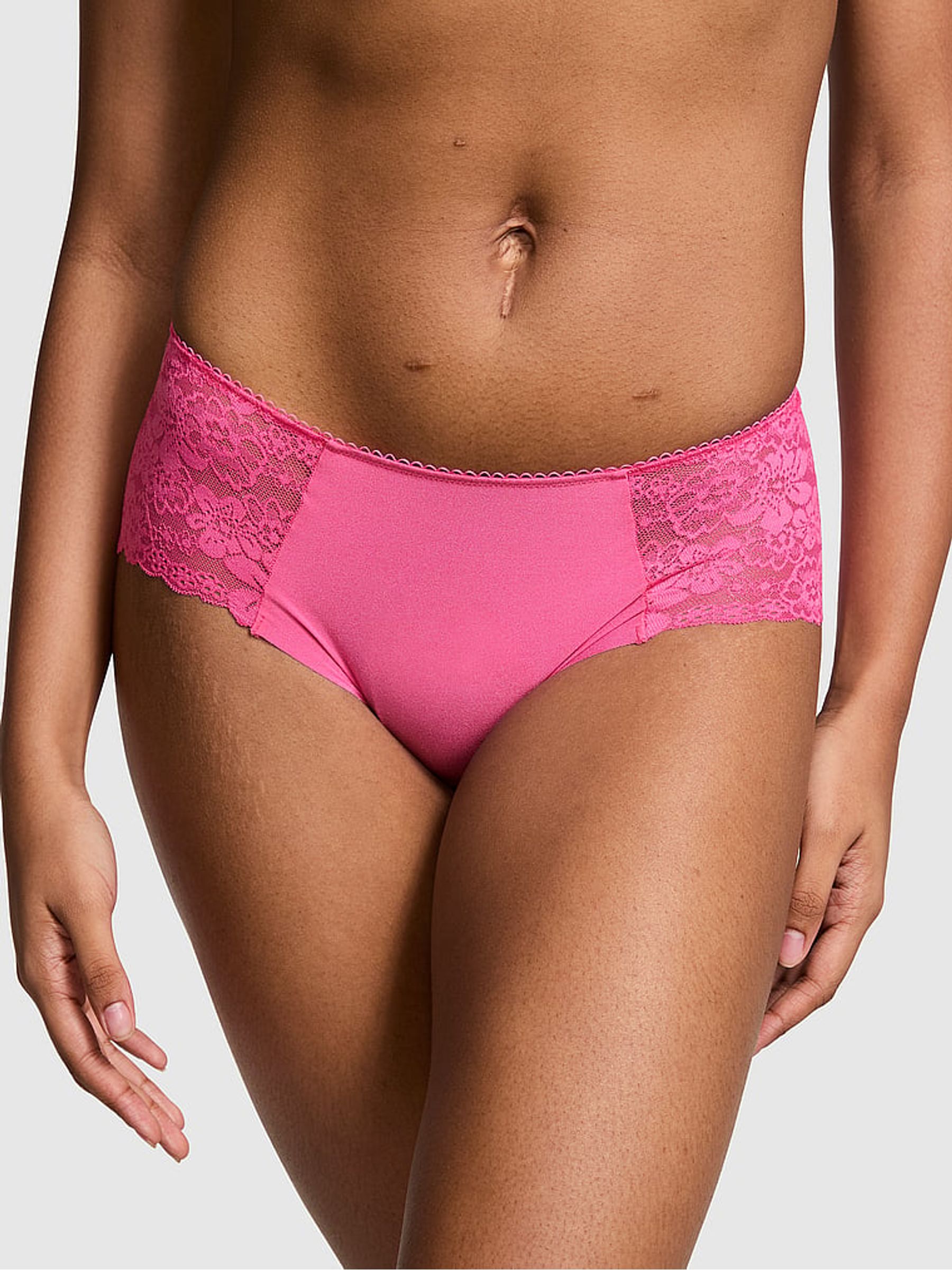 Pink Rose Cheeky No Show Lace Trim Hipster Knickers - Image 1 of 3