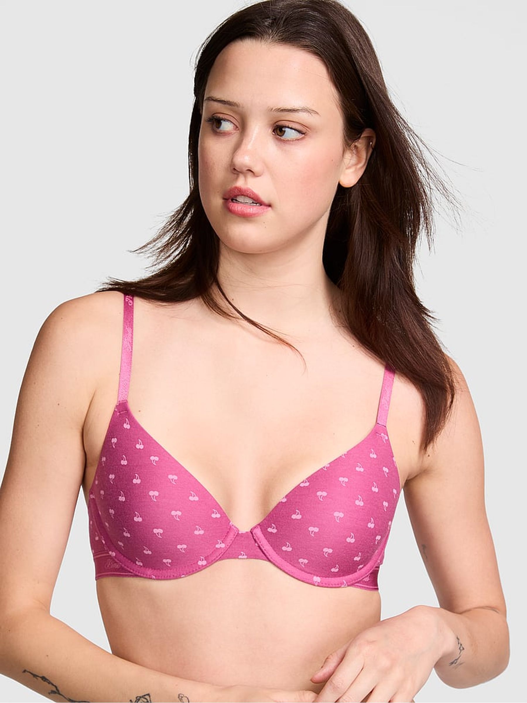 Pink Cherry Lightly Lined Demi Cotton Logo Bra - Image 1 of 1 Pink Cherry Lightly Lined Demi Cotton Logo Bra - Image 1 of 1