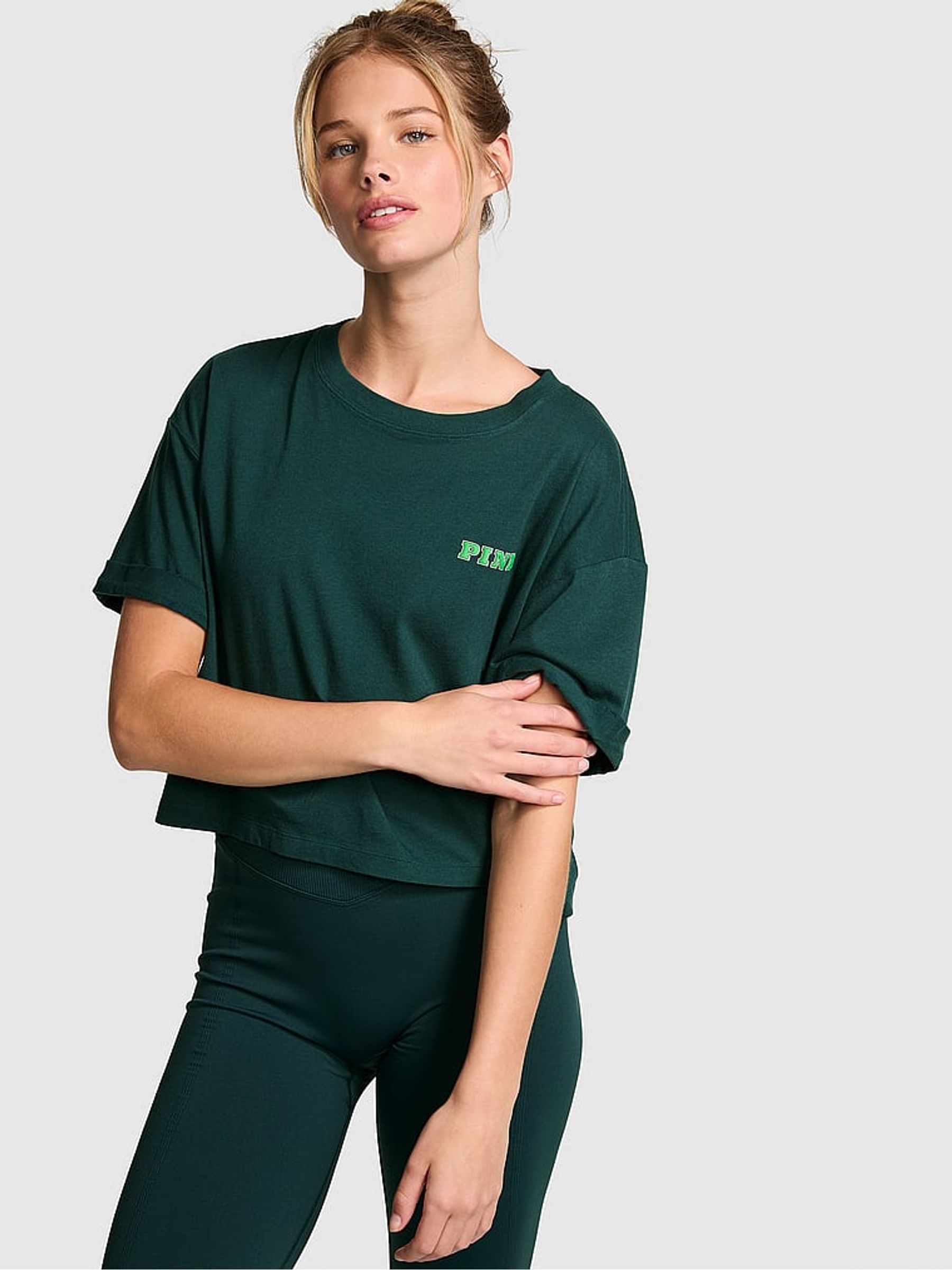 Deep Forest Green Oversized Crop Short Sleeve T-Shirt - Image 1 of 3