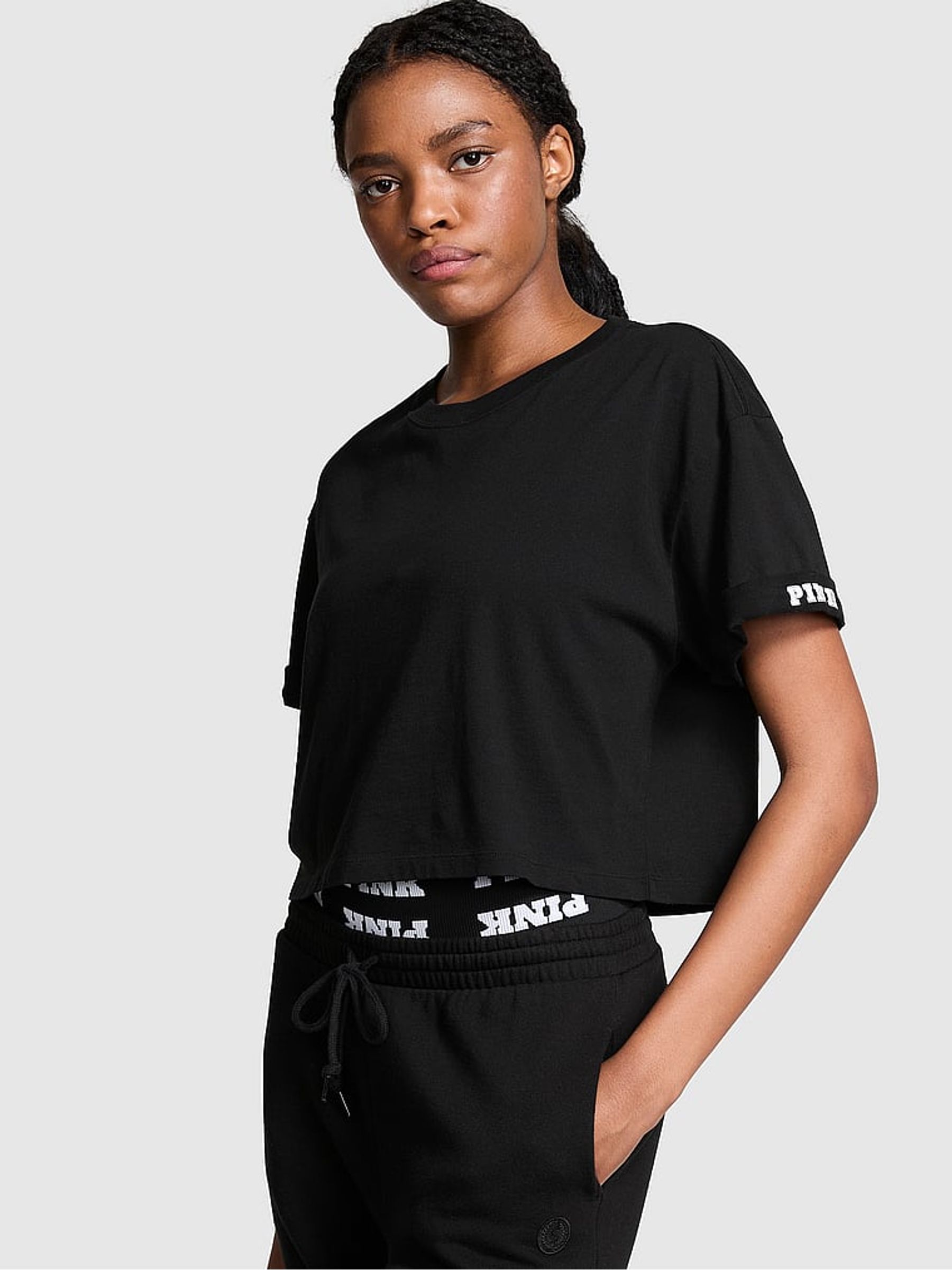 Black Oversized Crop Short Sleeve T-Shirt - Image 1 of 3