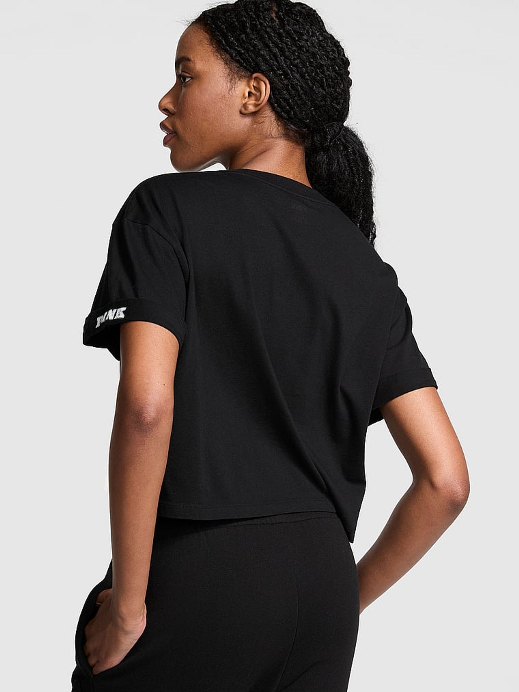 Black Oversized Crop Short Sleeve T-Shirt - Image 2 of 3