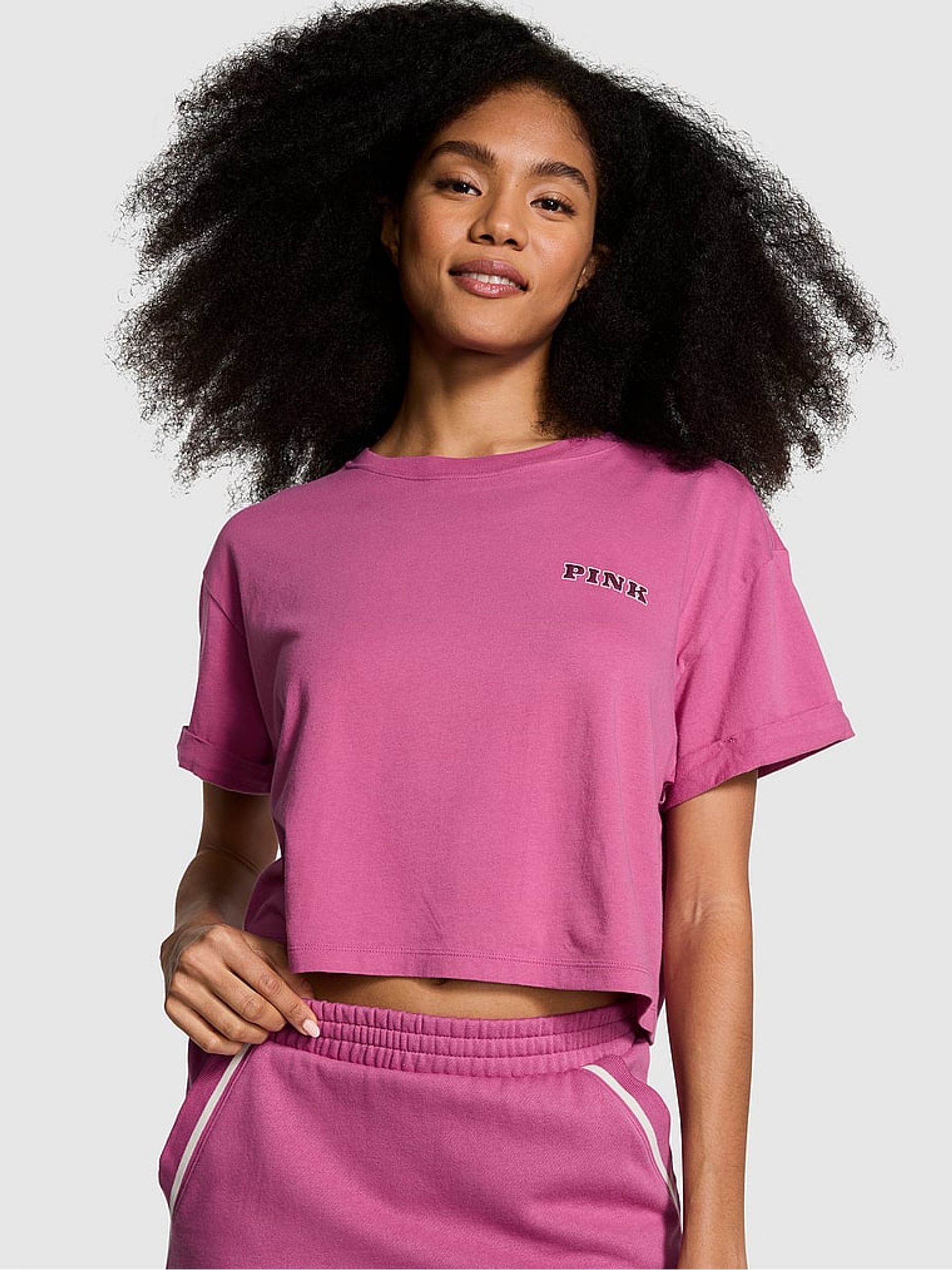 Pink Violet Oversized Crop Short Sleeve T-Shirt - Image 1 of 3