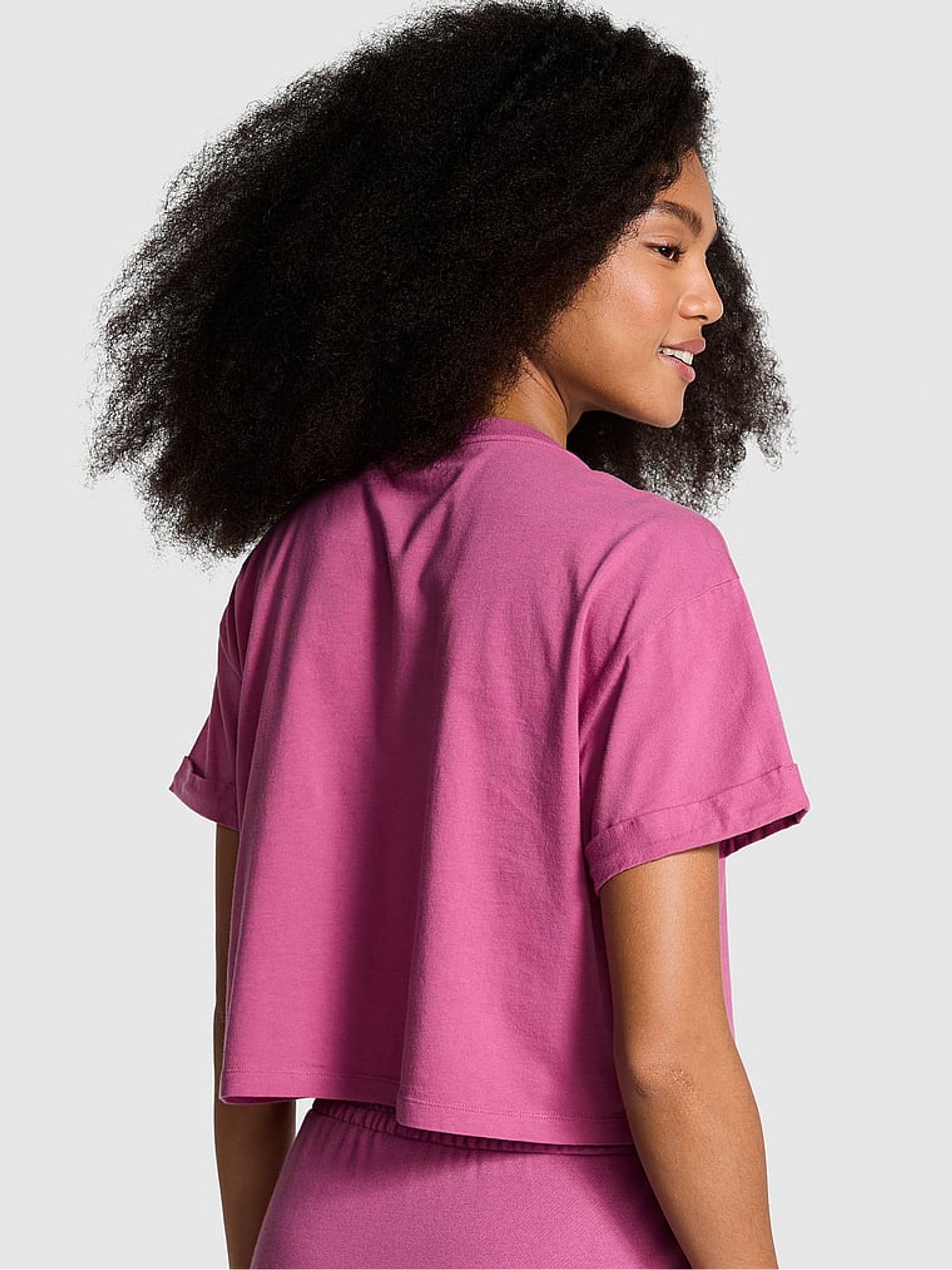Pink Violet Oversized Crop Short Sleeve T-Shirt - Image 2 of 3