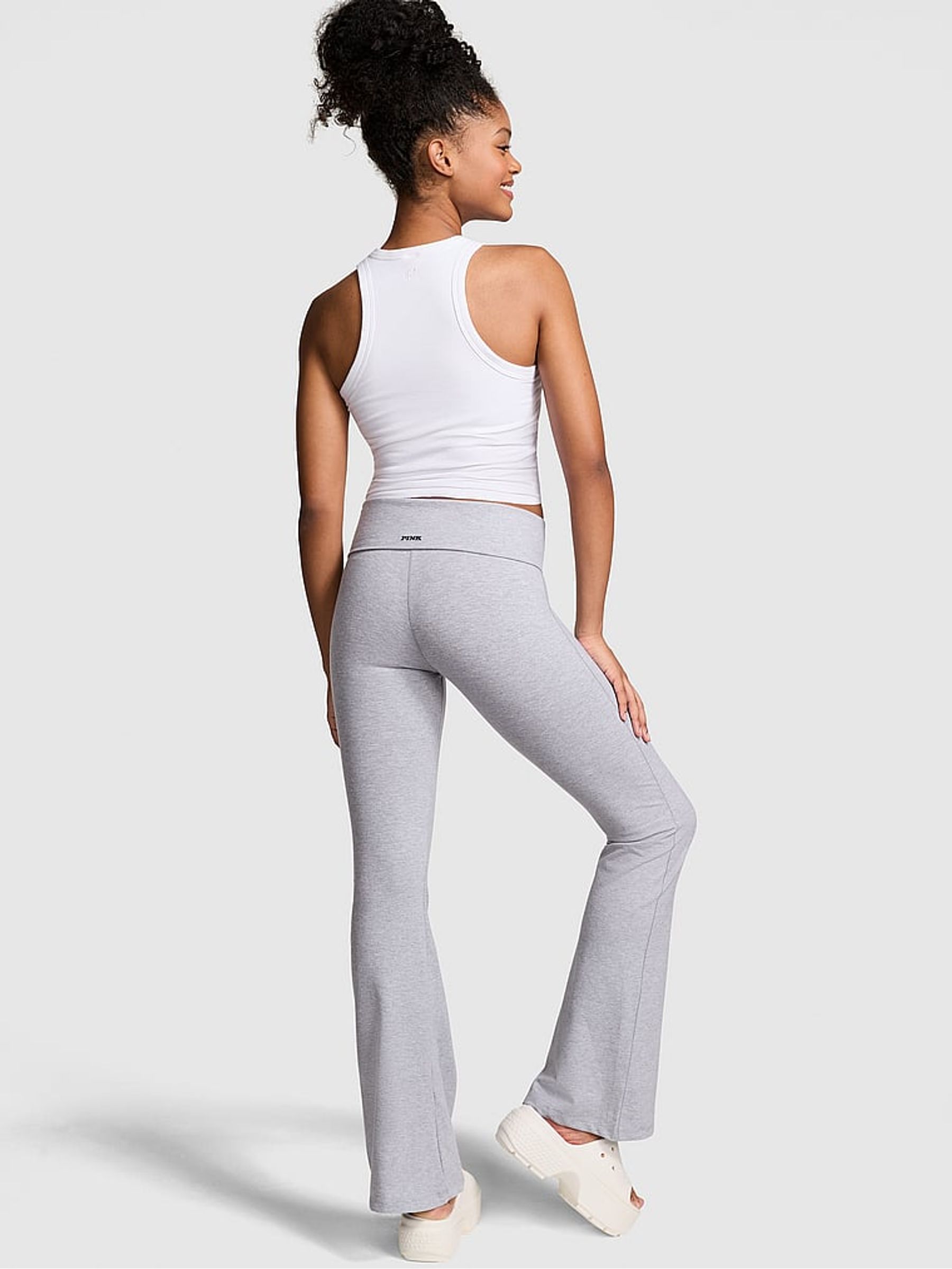 Heather Charcoal Grey Diamante Cotton Foldover Flare Leggings - Image 2 of 3