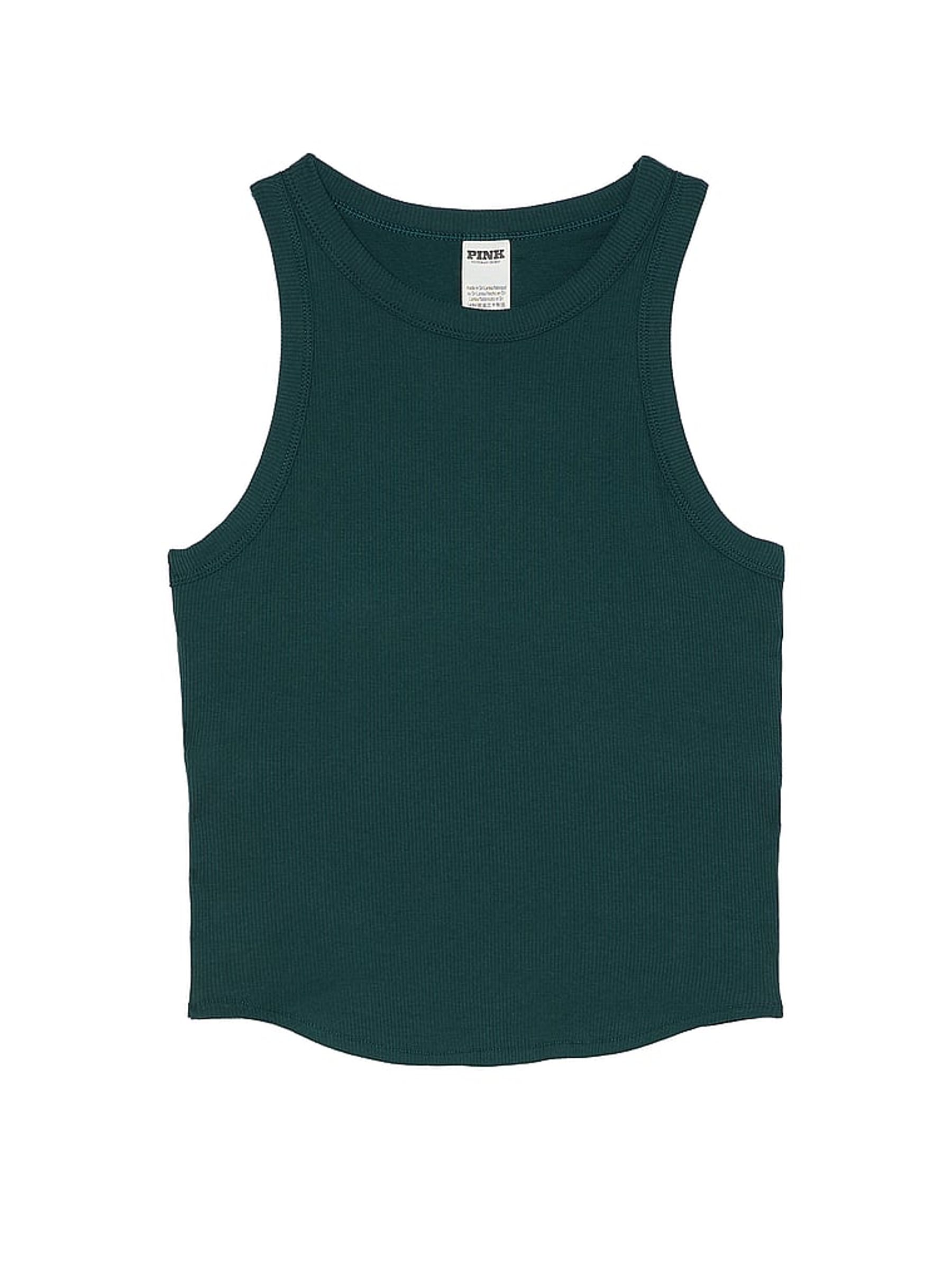 Deep Forest Green High Neck Shrunken Rib Tank Top - Image 2 of 2