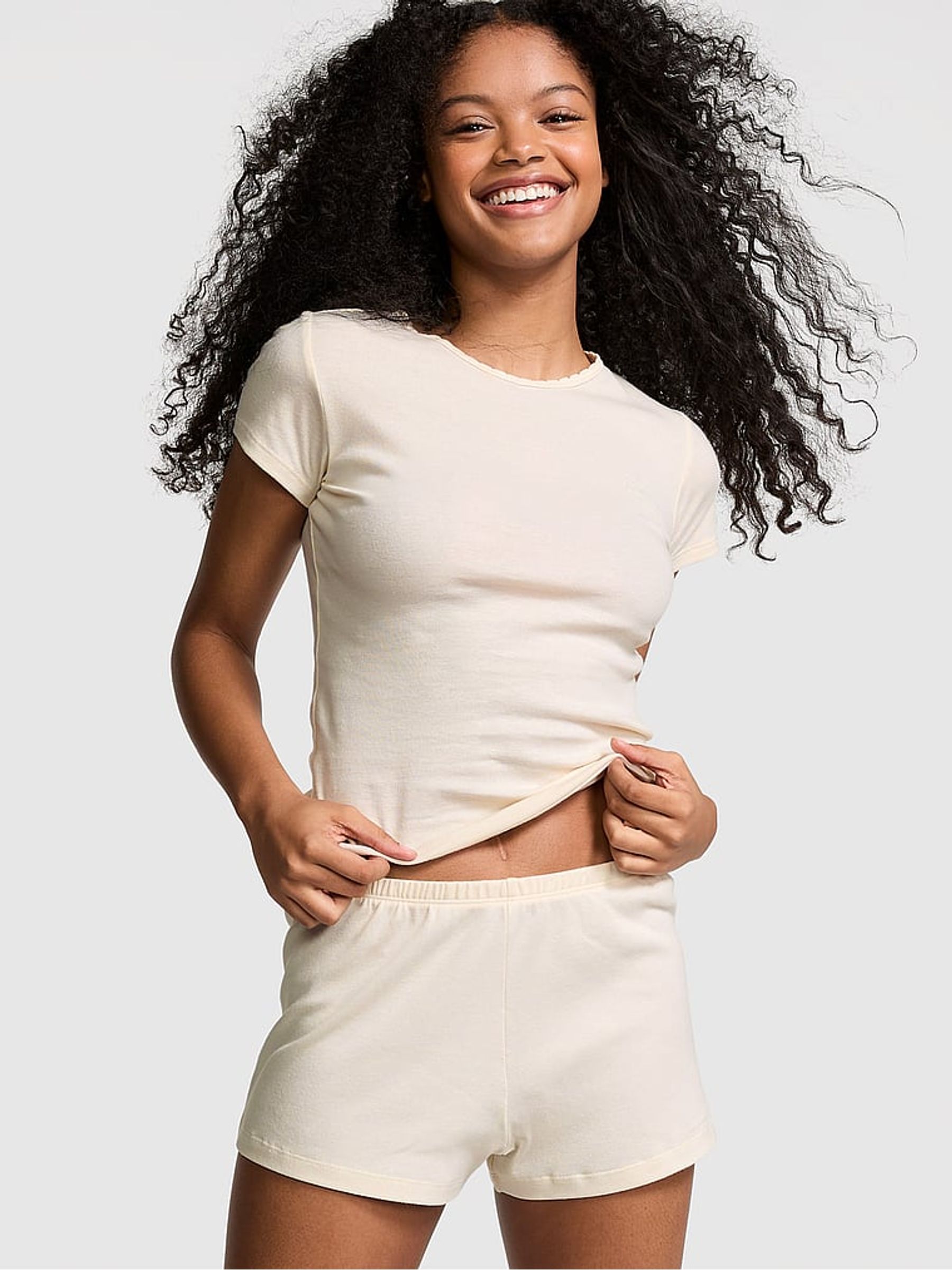 White Shell Cotton Pyjama Shorts - Image 1 of 3