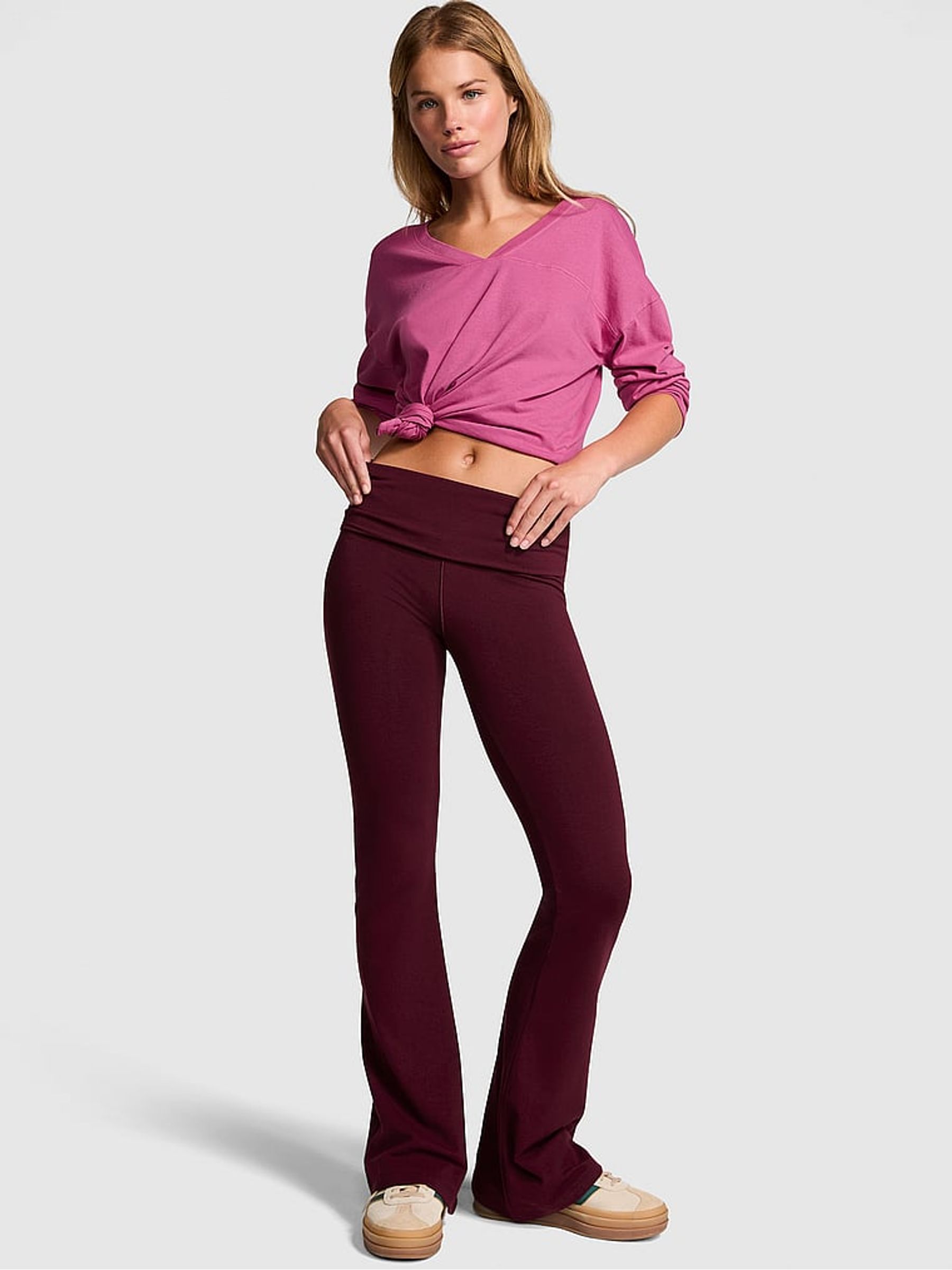 Purple Rose Cotton Foldover Flare Leggings Victoria's Secret UK