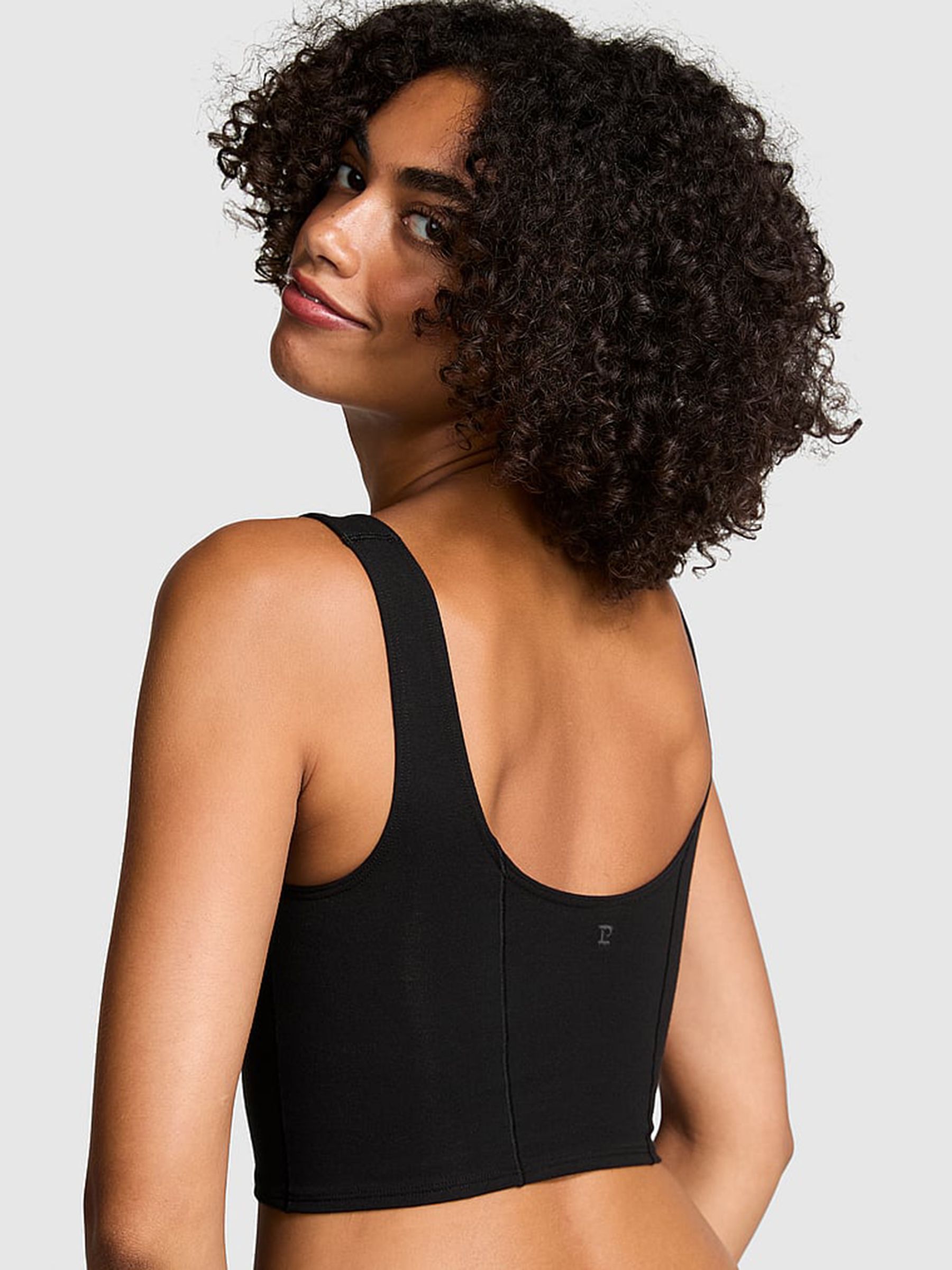 Black Cotton Scoop Sports Bra Top - Image 2 of 3