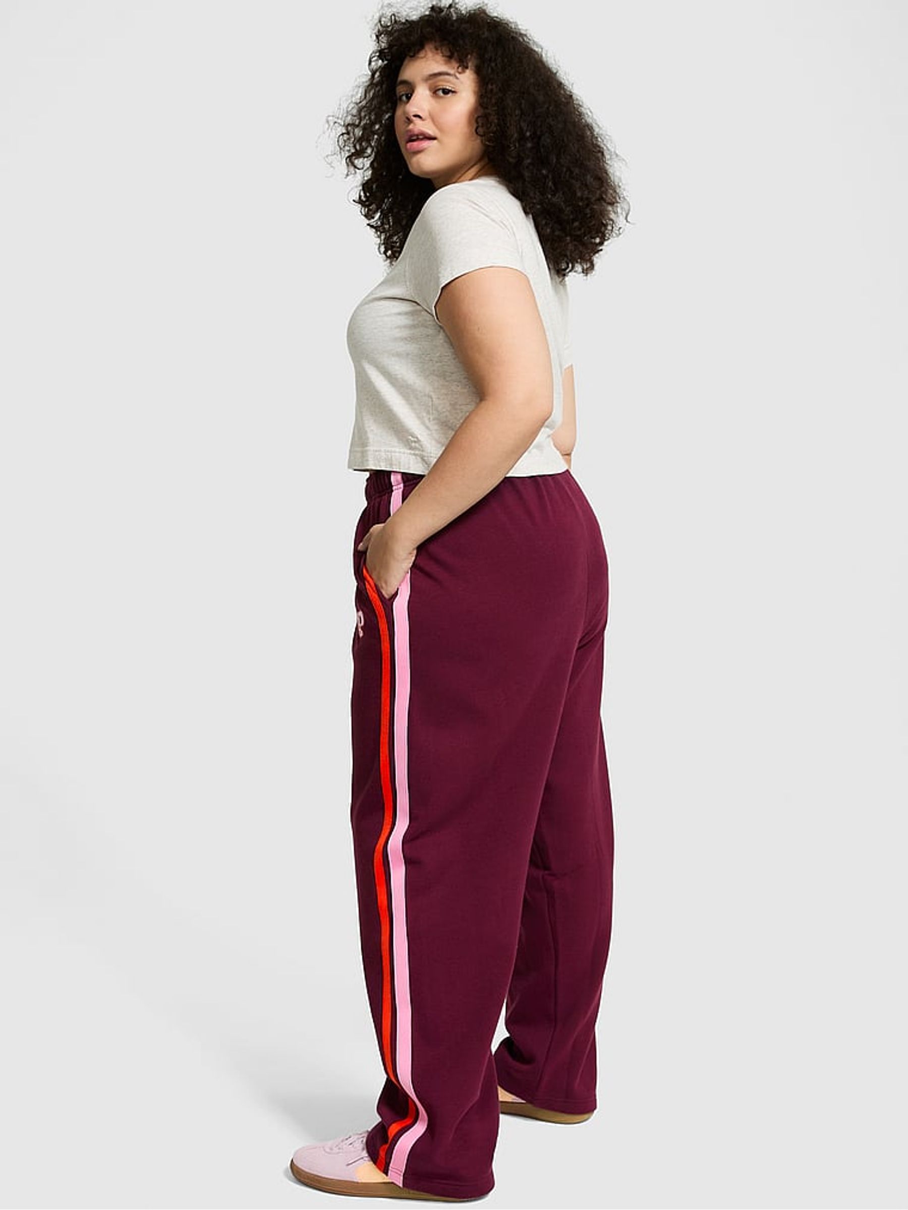 Purple Rose Wide Leg Fleece Joggers - Image 2 of 2