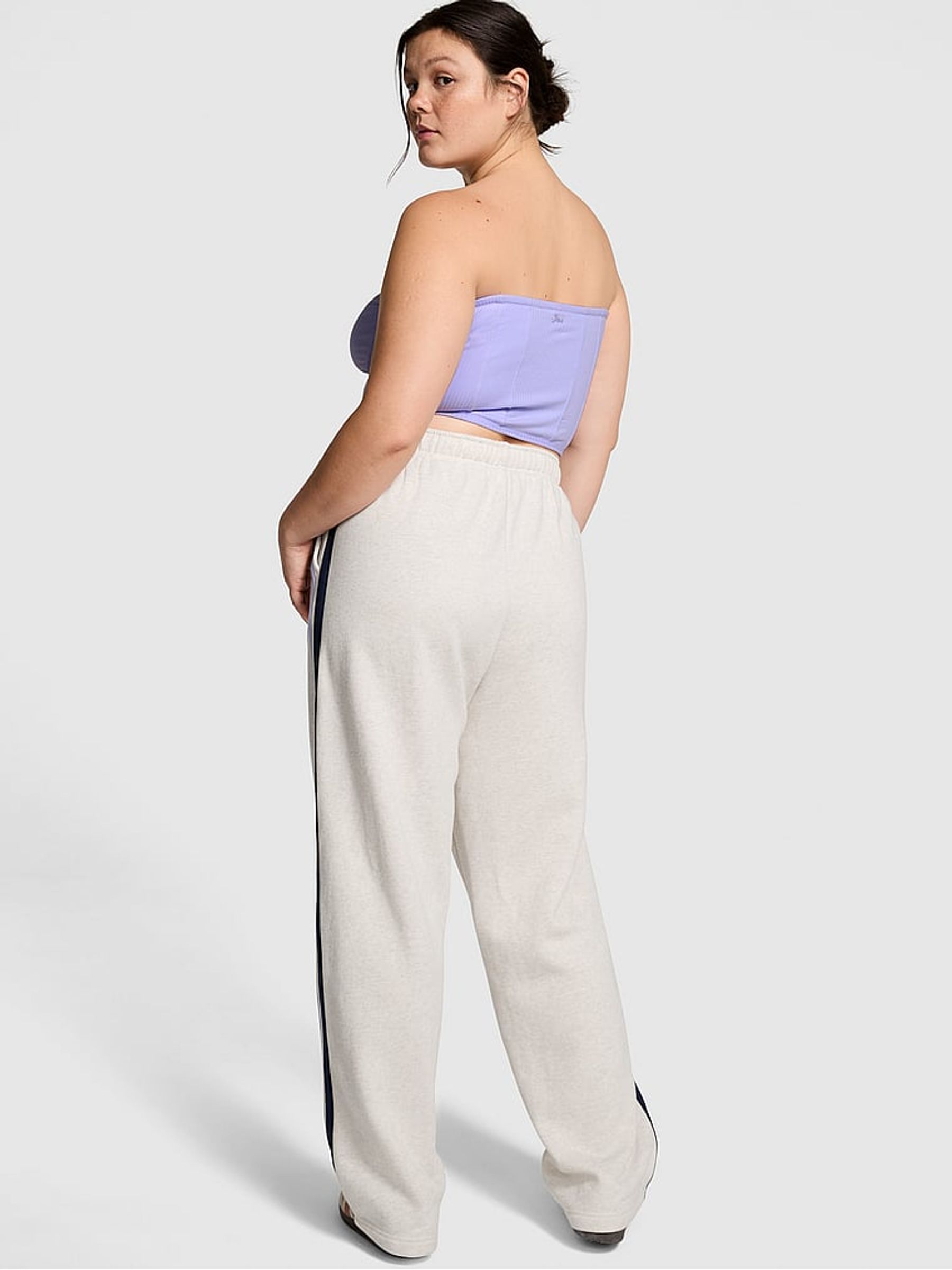 Heather Oatmeal Beige Wide Leg Fleece Joggers - Image 2 of 3