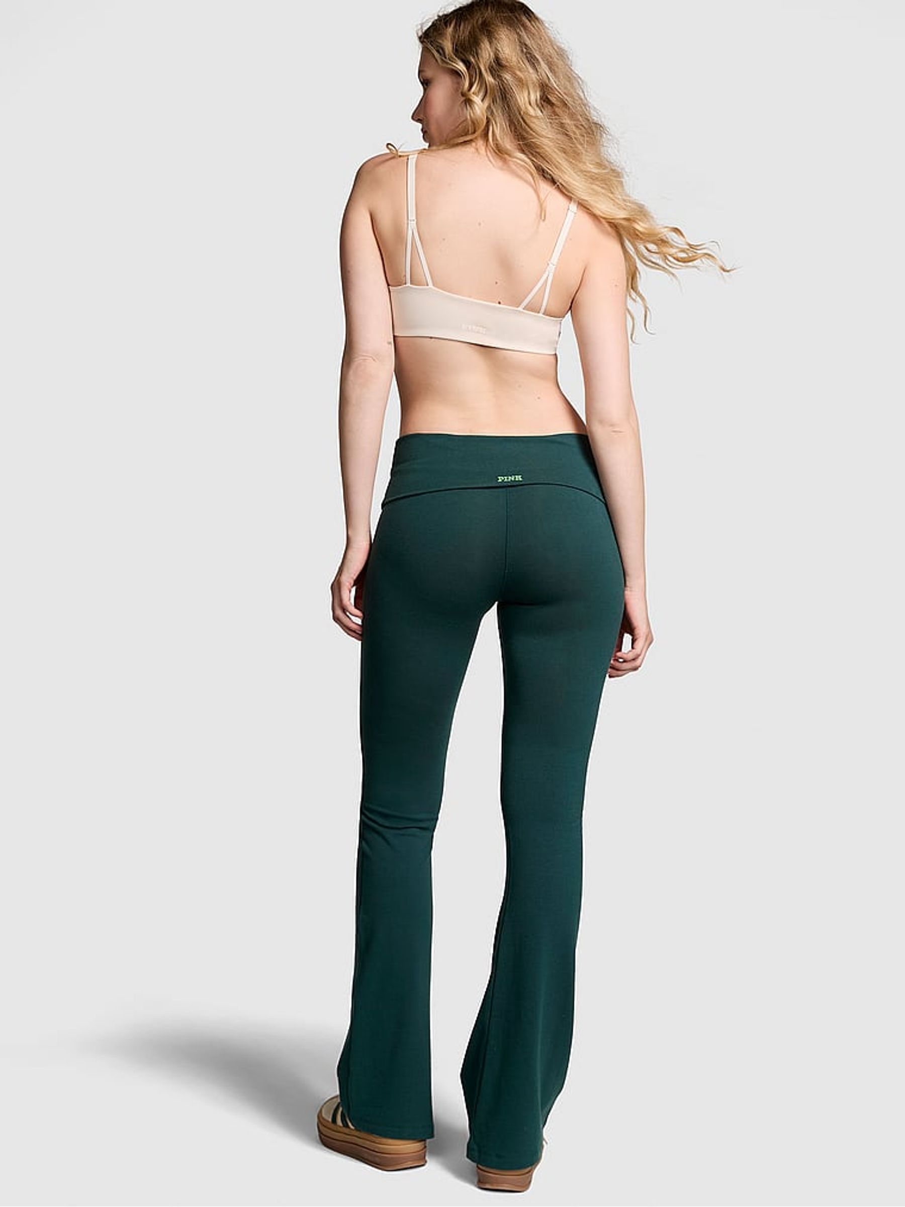 Deep Forest Green Diamante Cotton Foldover Flare Leggings - Image 2 of 3