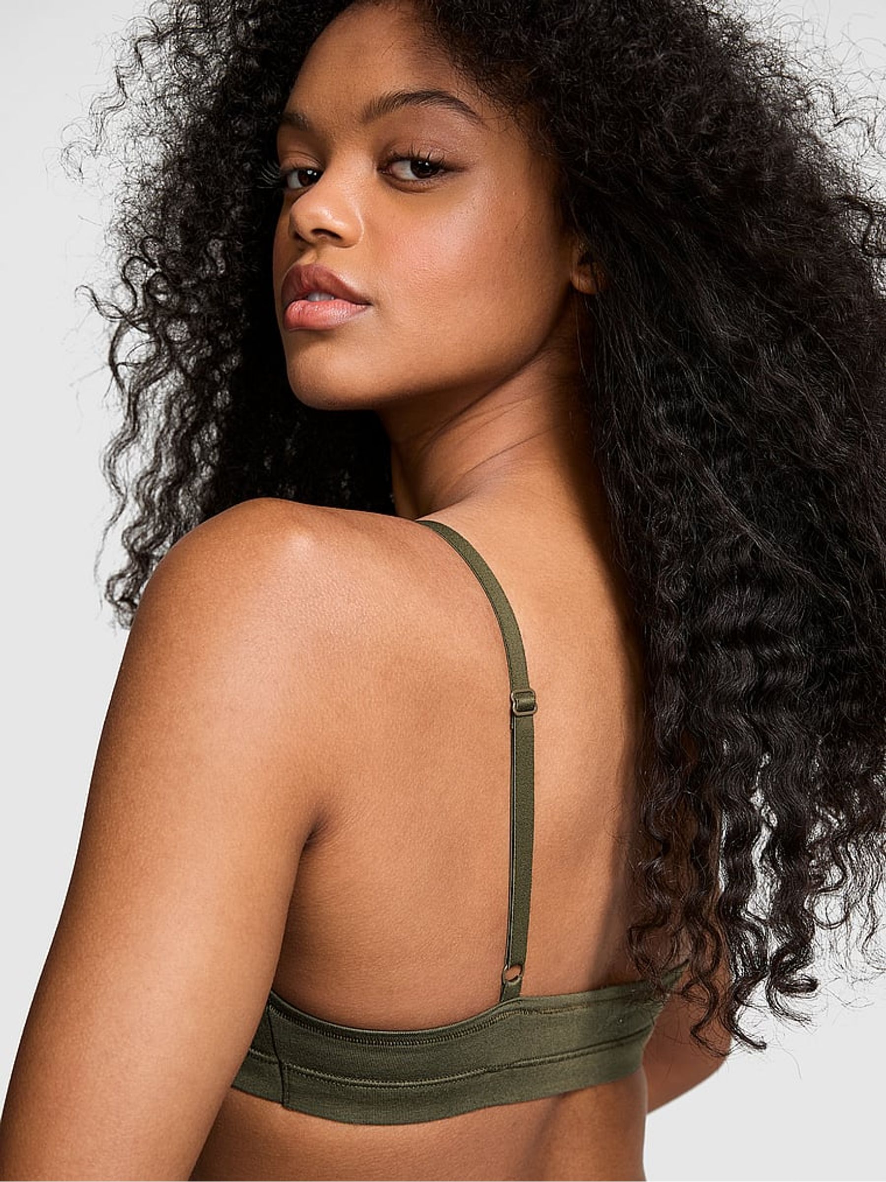 Olive Green Cotton Triangle Bralette - Image 2 of 3