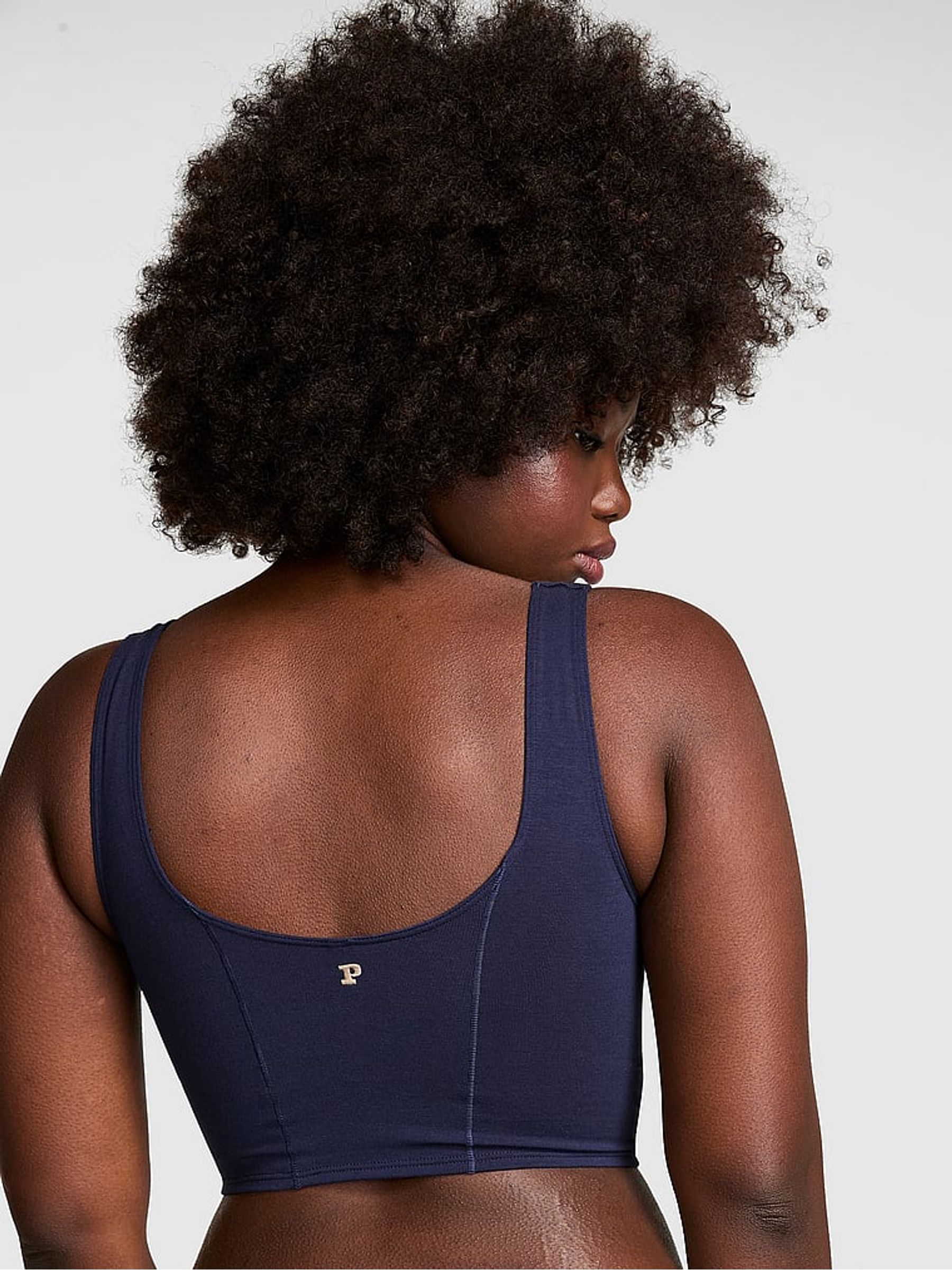 Midnight Navy Blue Cotton Scoop Sports Bra Top - Image 2 of 3