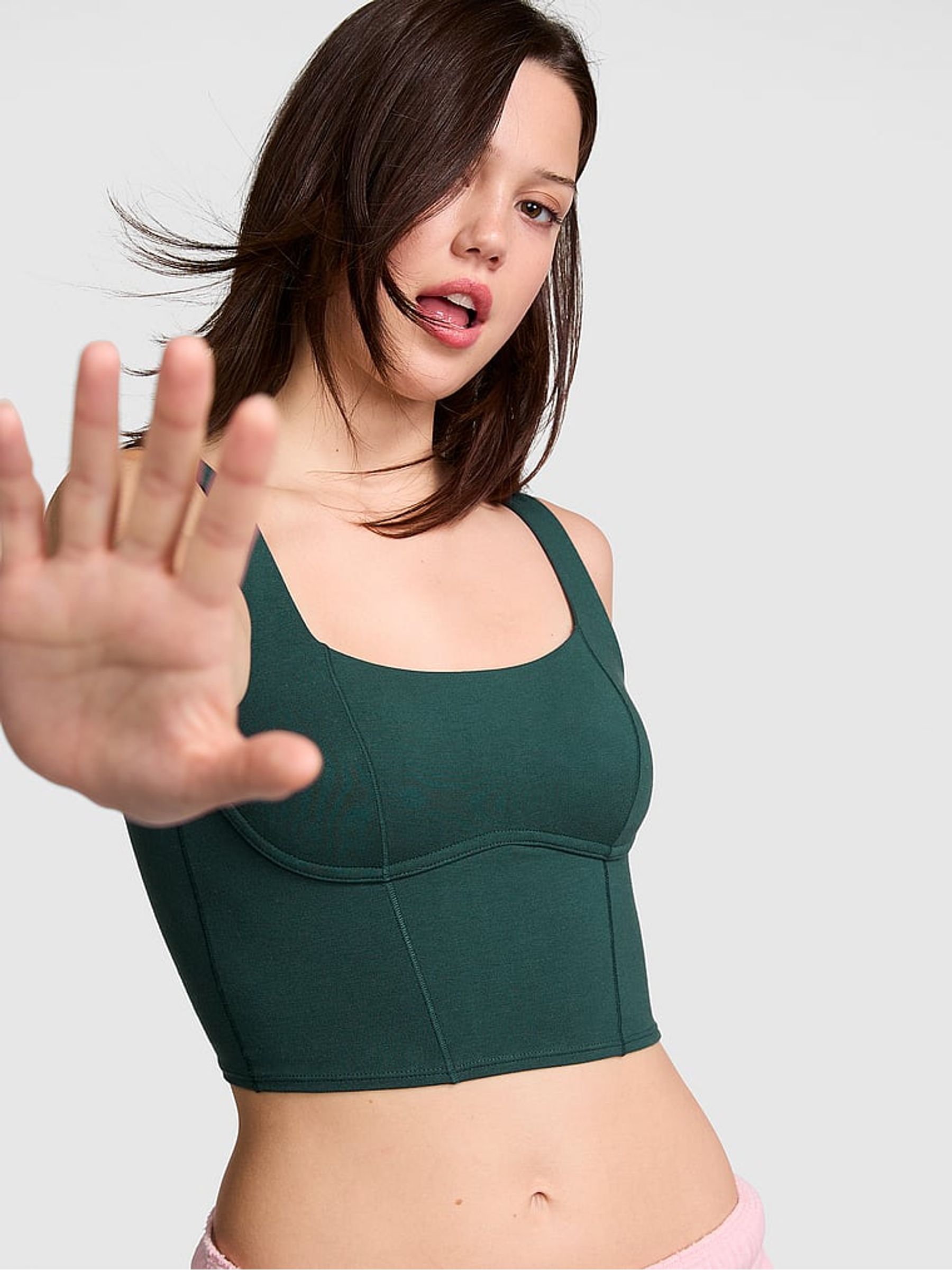 Deep Forest Green Cotton Scoop Sports Bra Top - Image 1 of 3