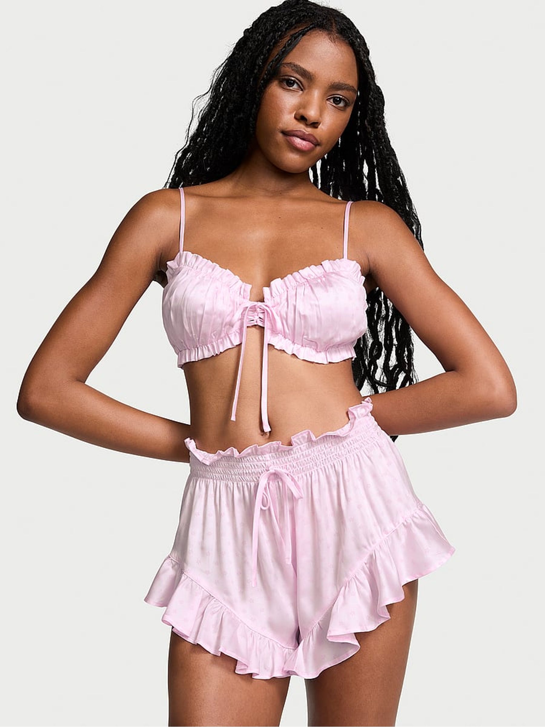 Pink Short And Crop Top Pyjama Set Harmtty Pcs/Set Women Pajamas