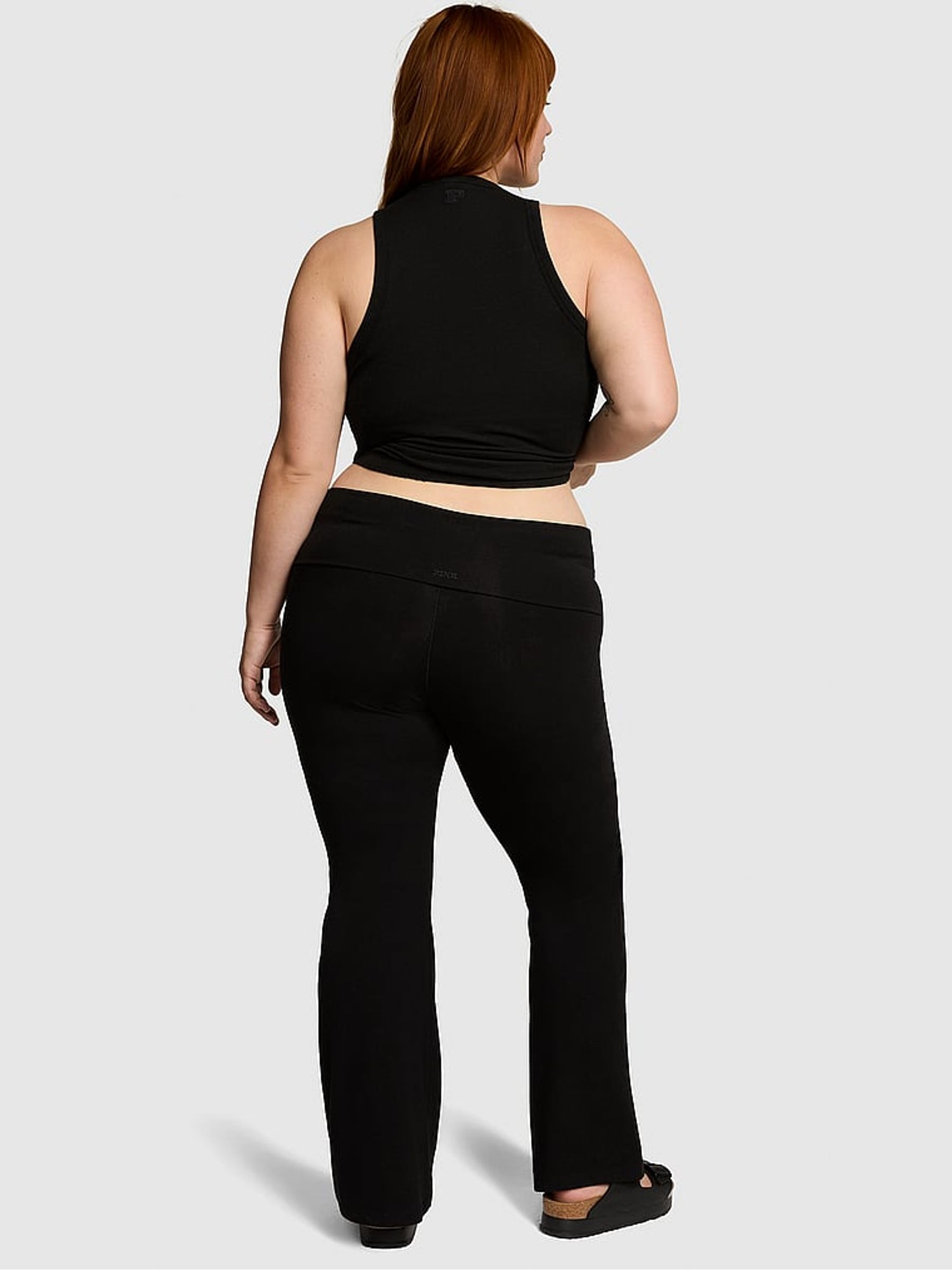 Black Diamante Cotton Foldover Flare Leggings - Image 2 of 3
