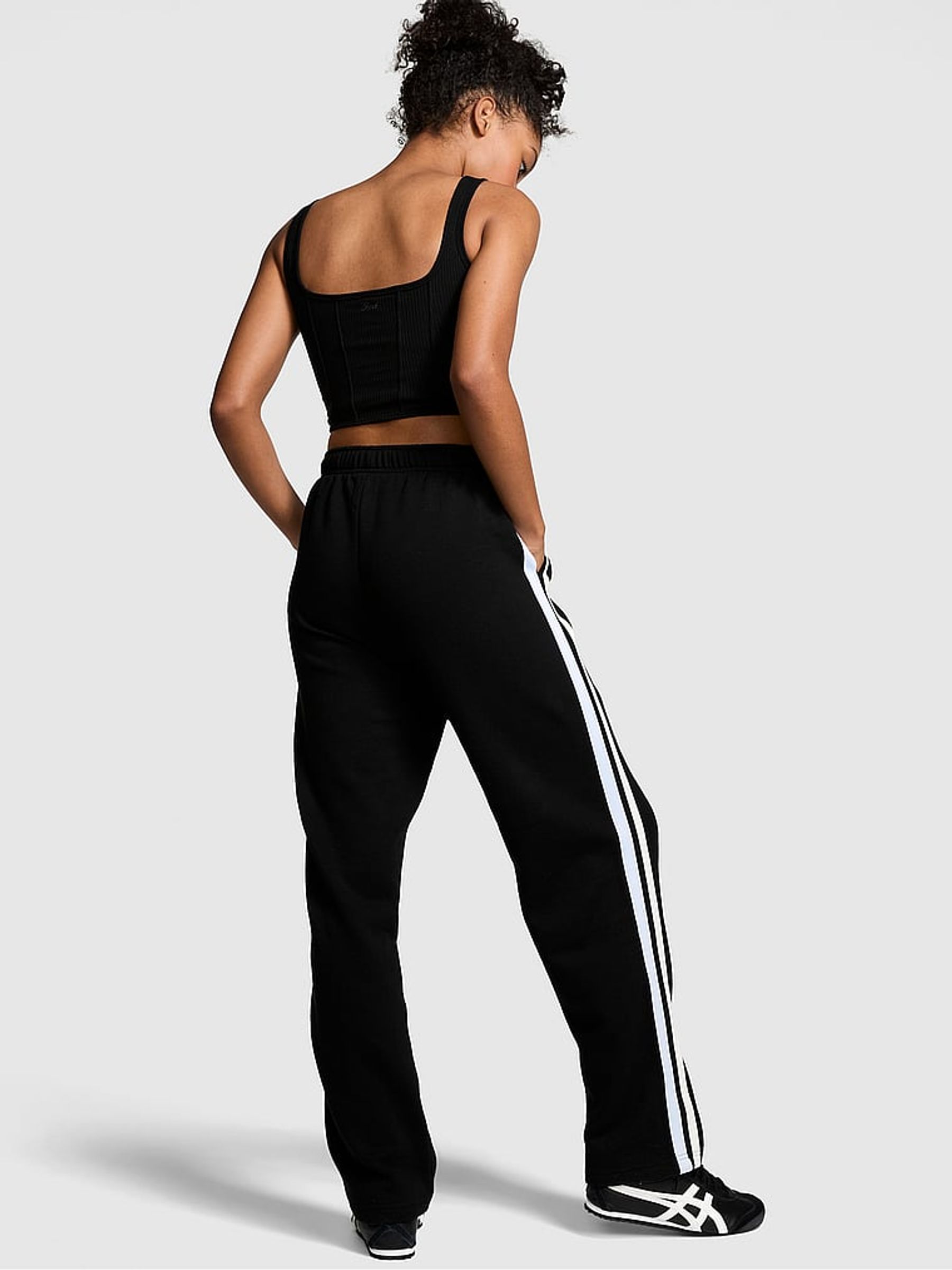 Black Wide Leg Fleece Joggers - Image 2 of 4