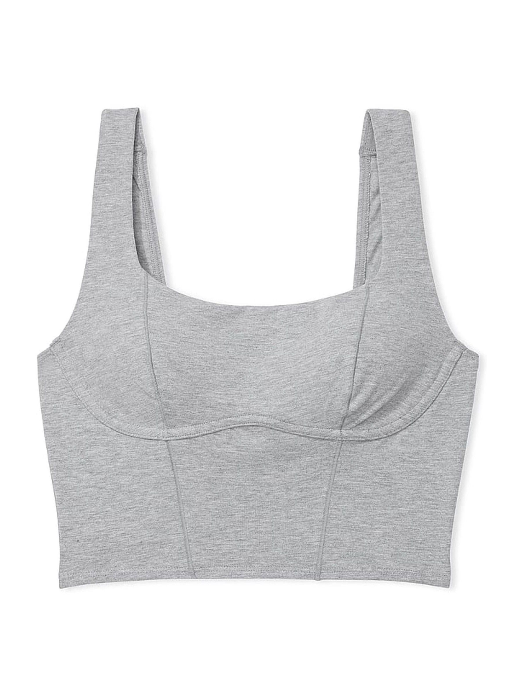 Medium Heather Grey Cotton Scoop Sports Bra Top - Image 3 of 3