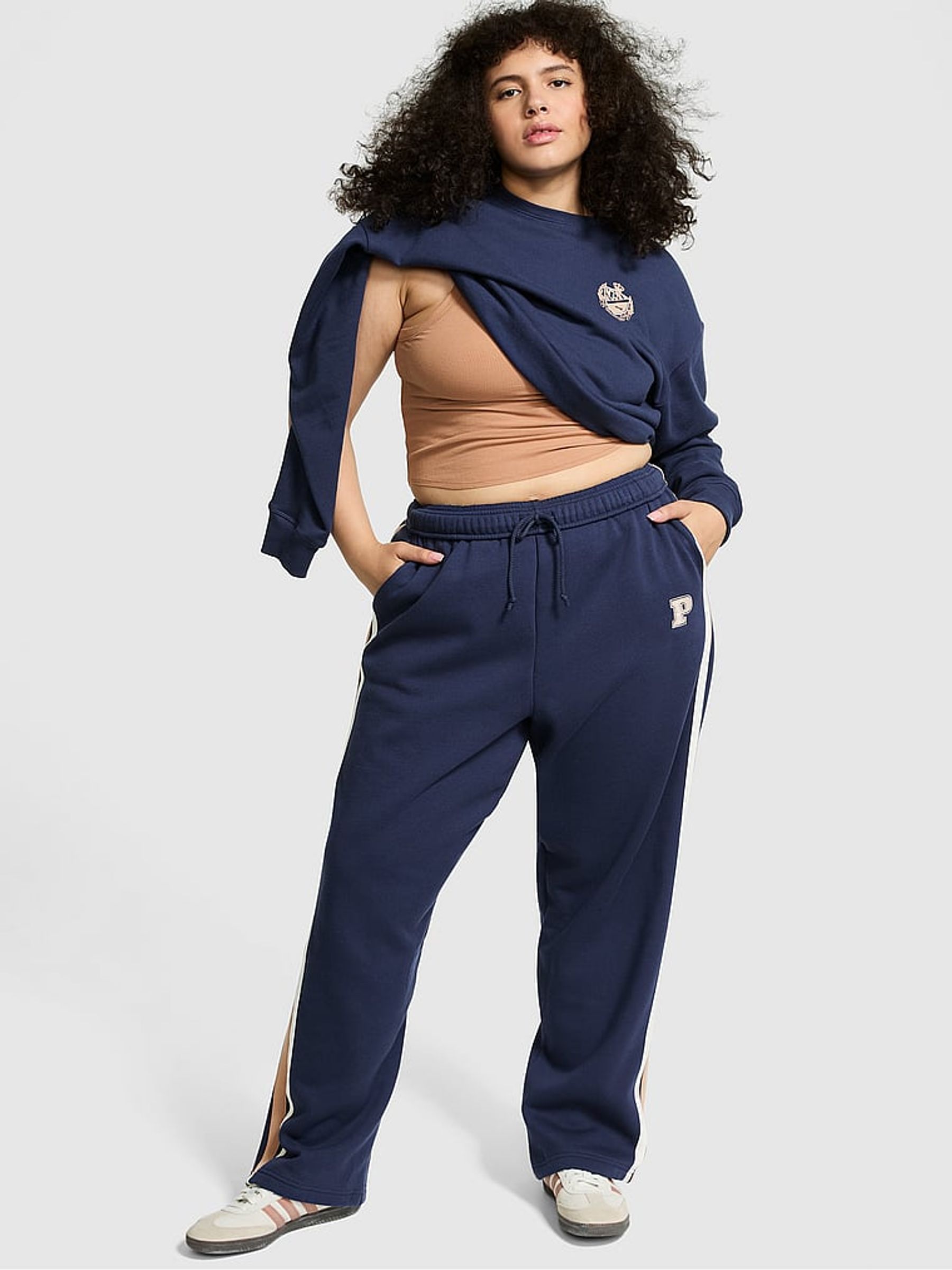 Midnight Navy Blue Wide Leg Fleece Joggers Victoria's Secret UK