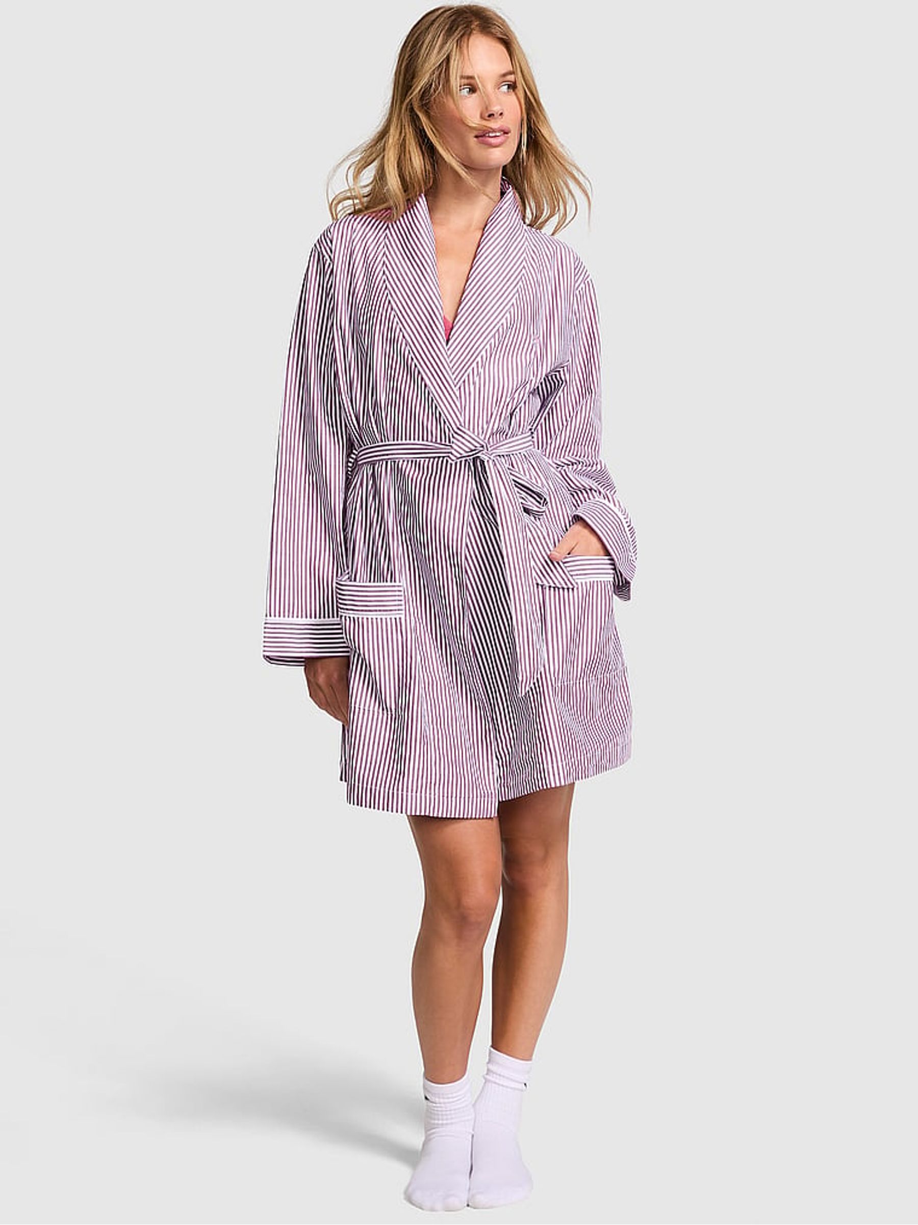 Purple Rose Stripe Cotton Dressing Gown - Image 1 of 3