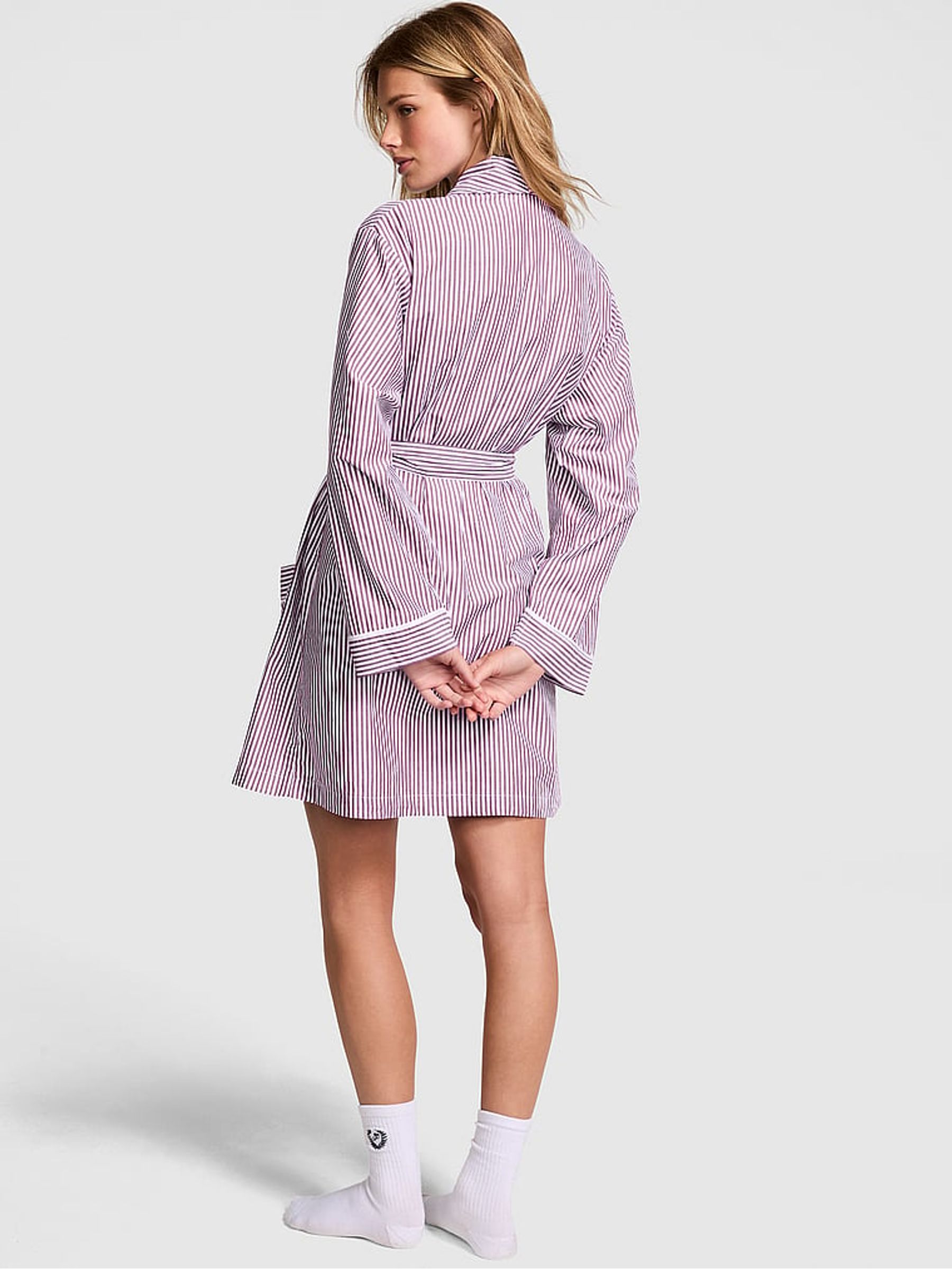 Purple Rose Stripe Cotton Dressing Gown - Image 2 of 3