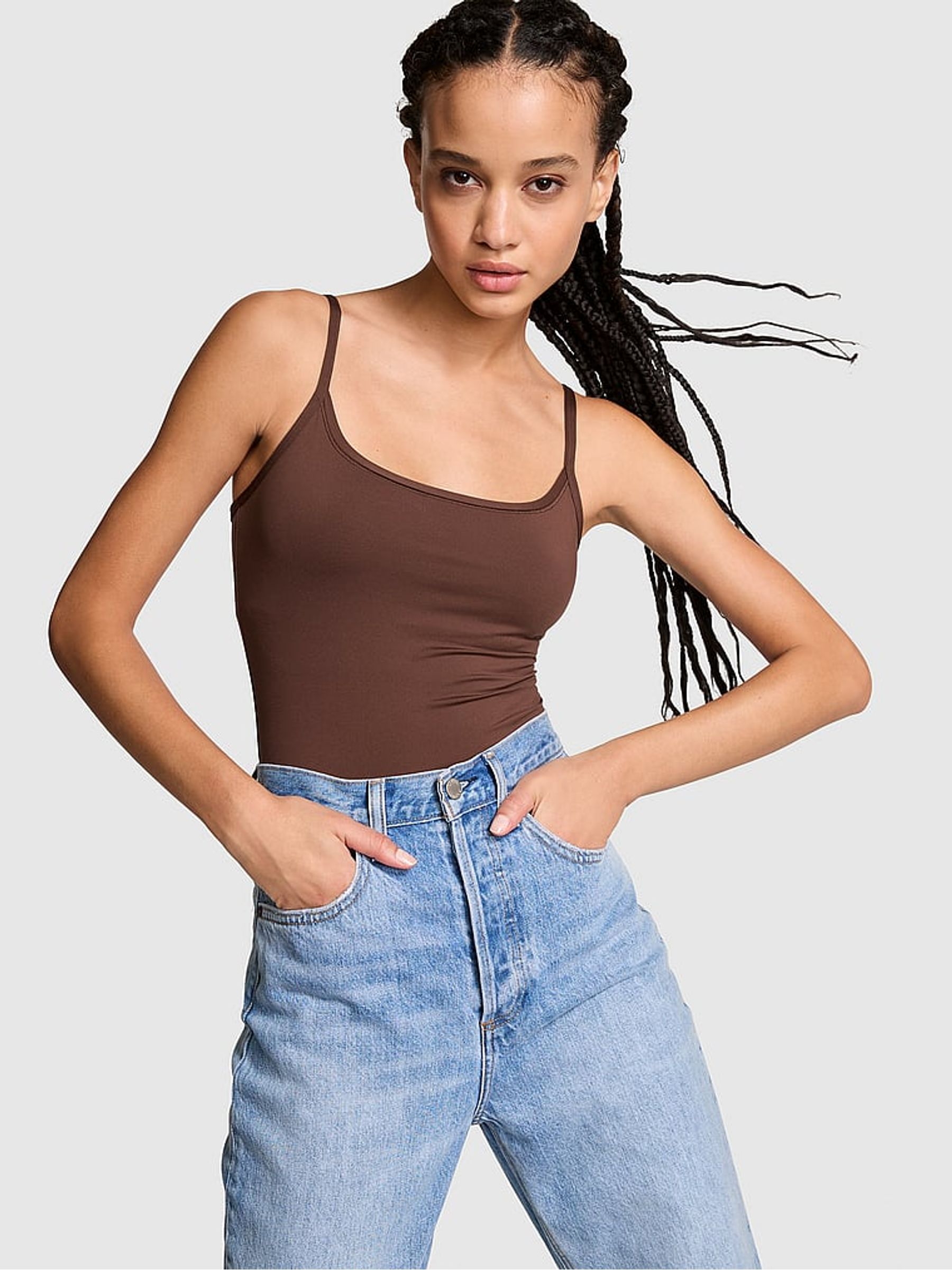 Ganache Brown Scoop Neck Soft Stretch Cami Top - Image 1 of 3