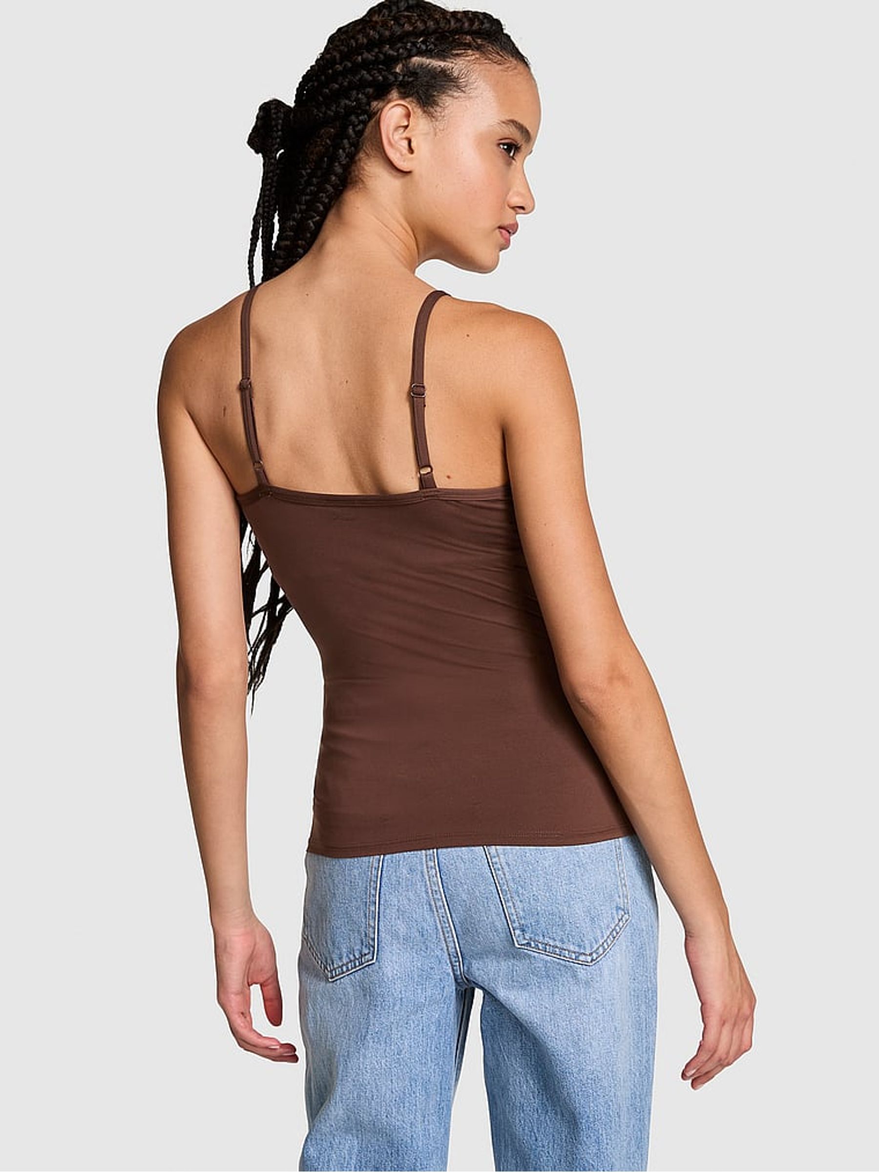 Ganache Brown Scoop Neck Soft Stretch Cami Top - Image 2 of 3