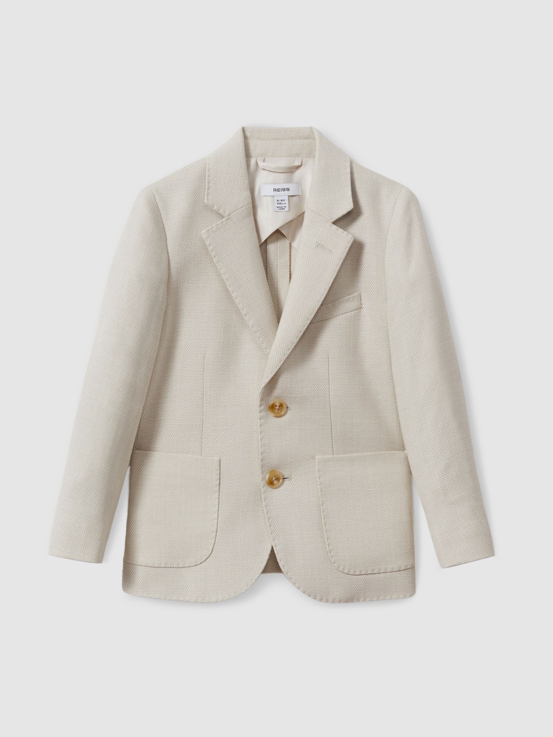 9-13 yrs Slub Check Single Breasted Blazer in Stone - Image 2 of 4