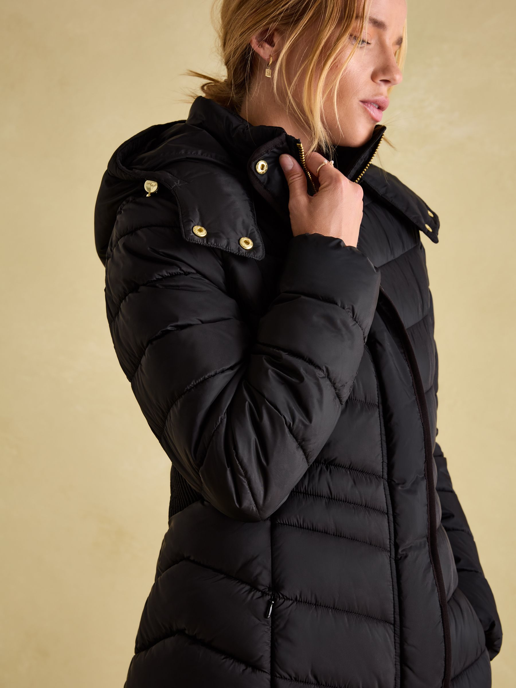 Pembury Black Showerproof Longline Padded Coat With Hood - Image 3 of 7