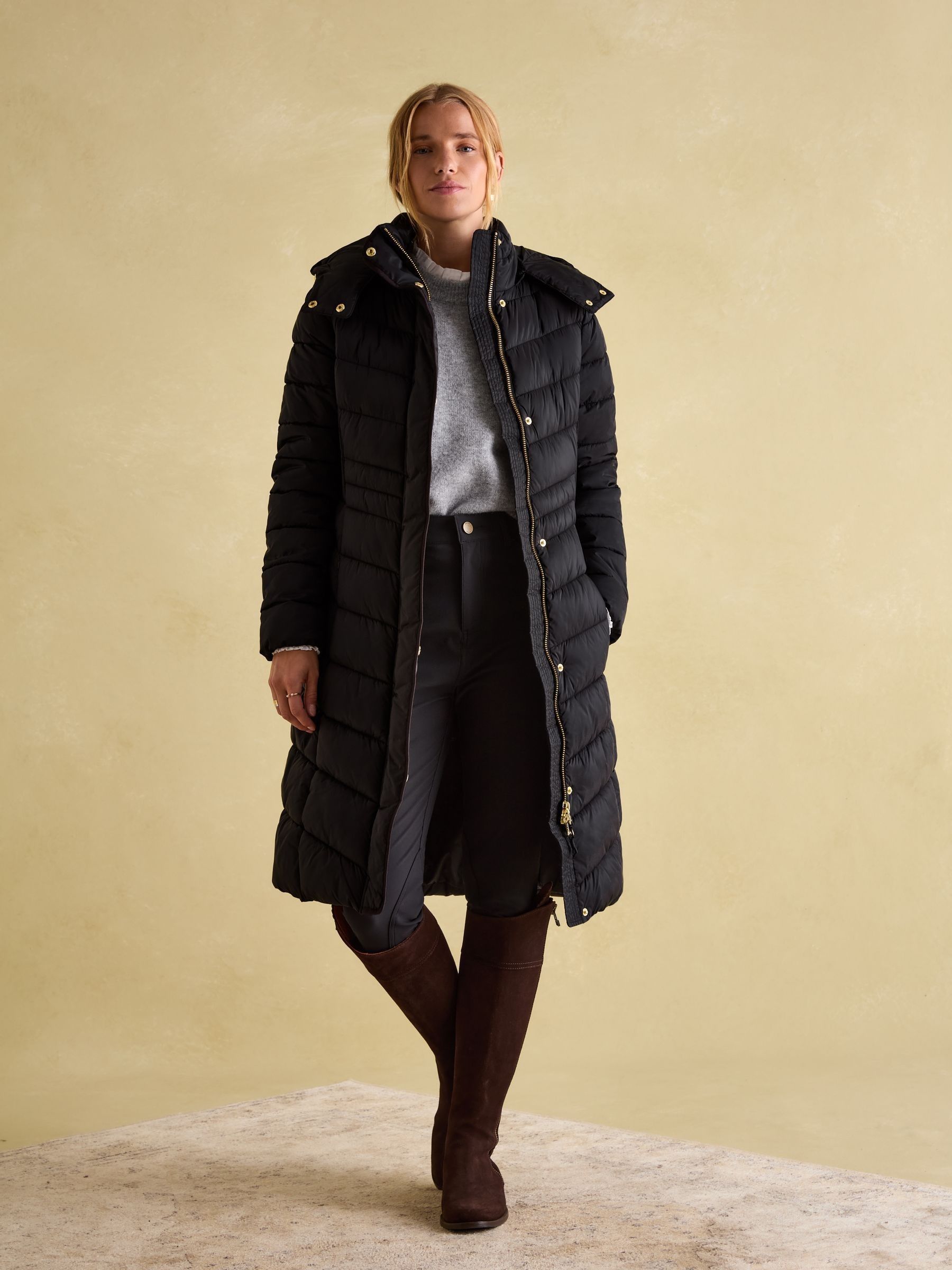 Pembury Black Showerproof Longline Padded Coat With Hood - Image 5 of 7