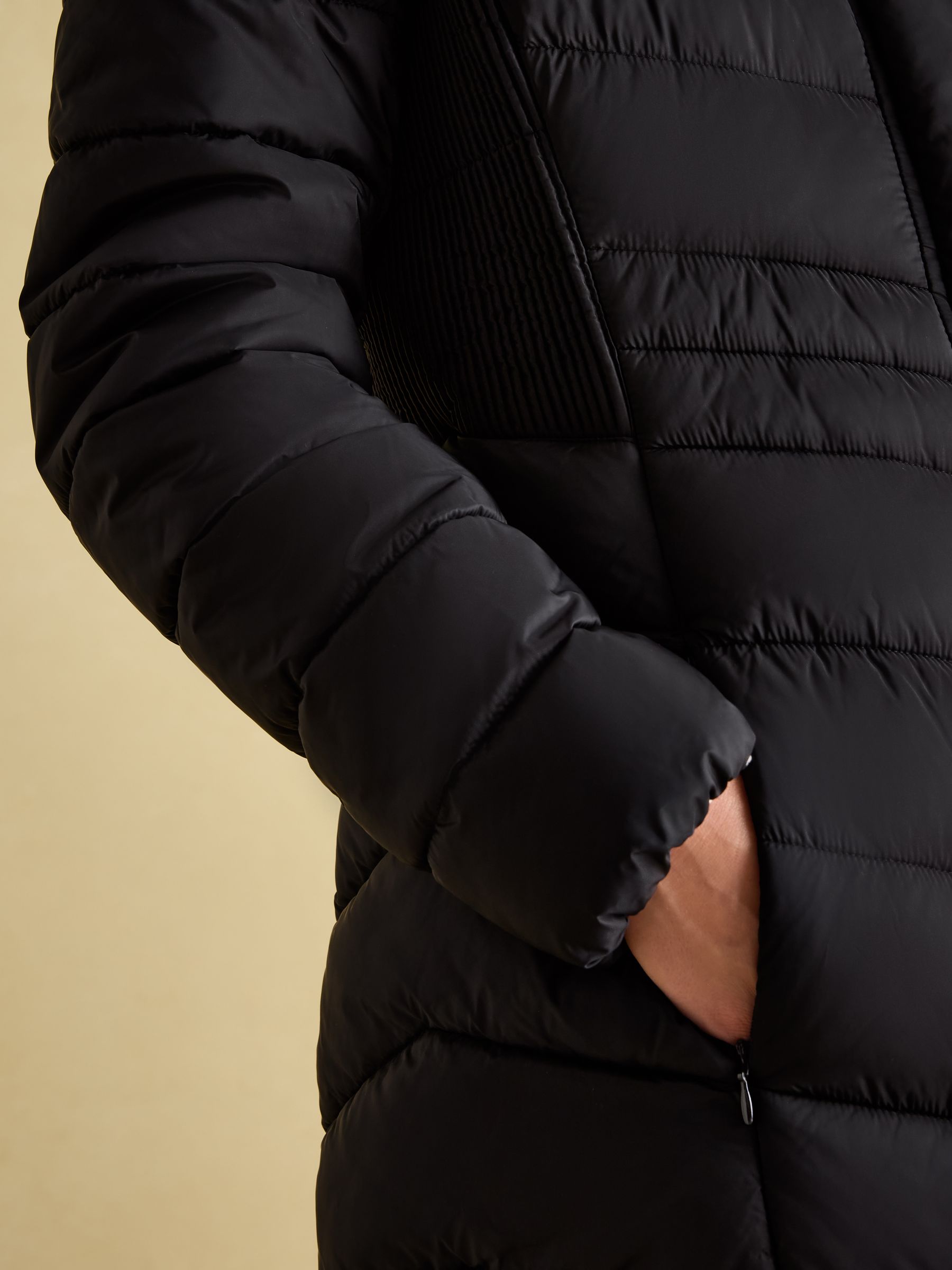Pembury Black Showerproof Longline Padded Coat With Hood - Image 6 of 7