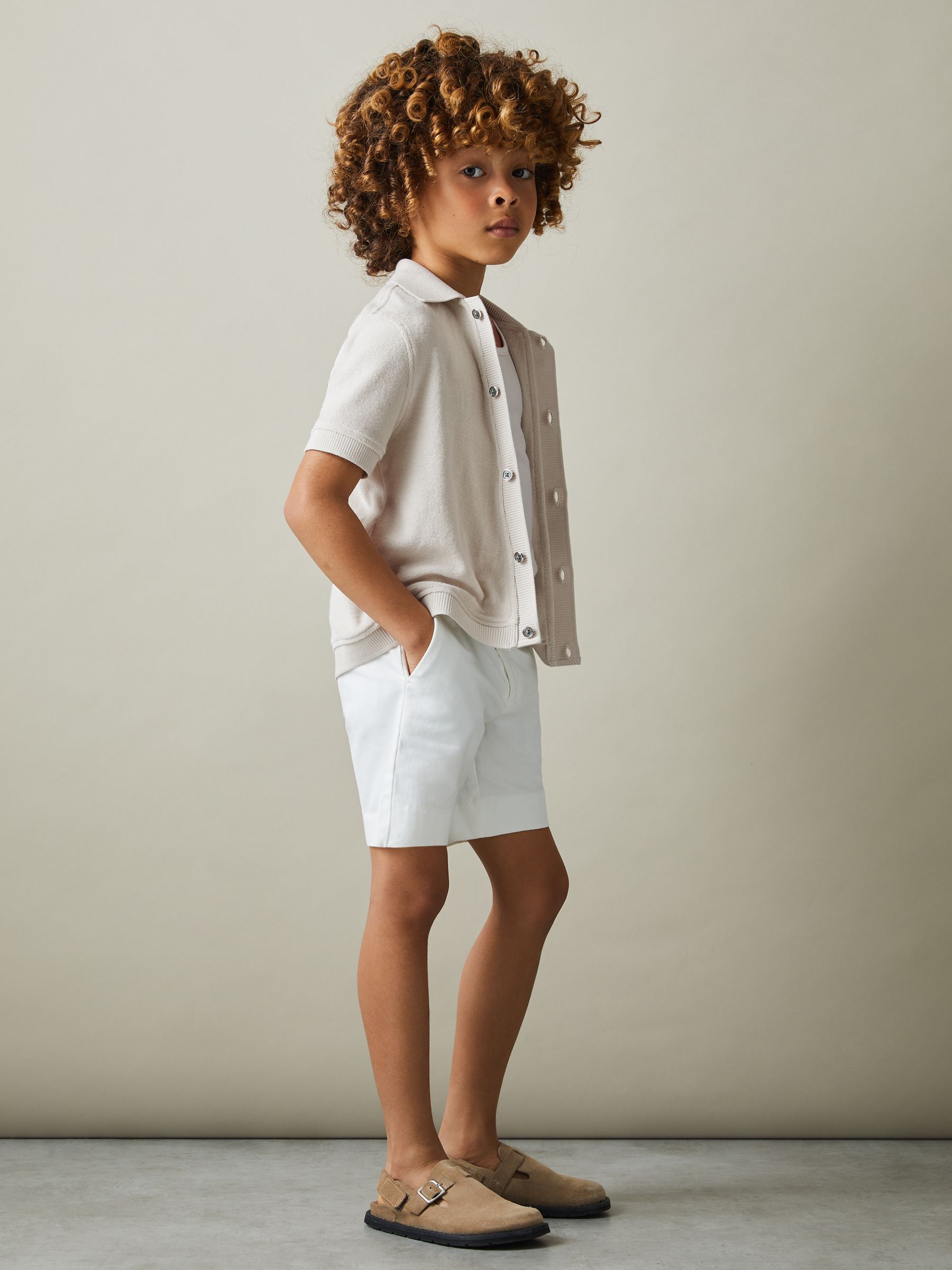 3-9 yrs Towelling Cuban Collar Shirt in Off White - Image 1 of 1