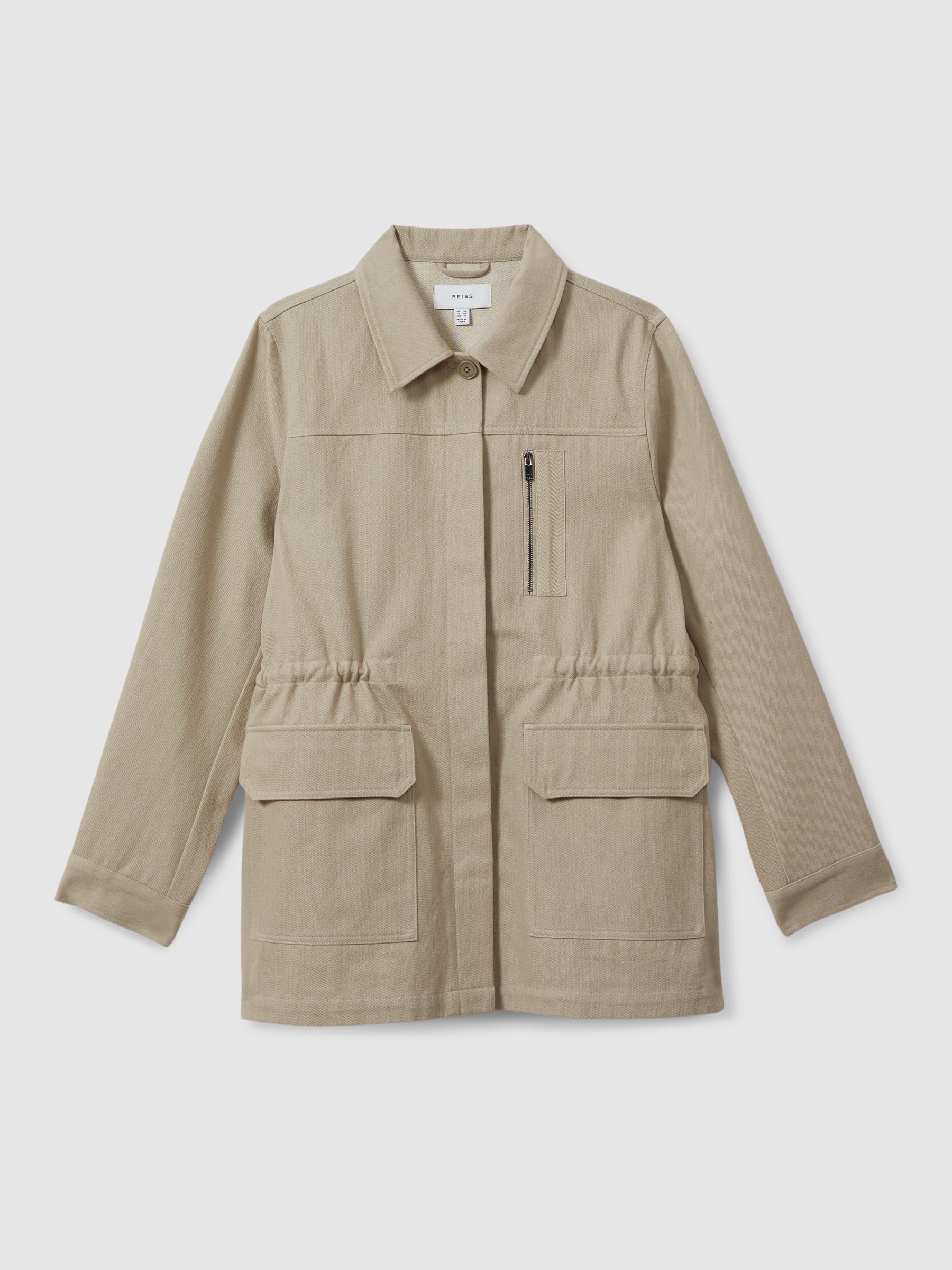 Cotton Canvas Drawstring Waist Overshirt in Neutral - Image 2 of 6