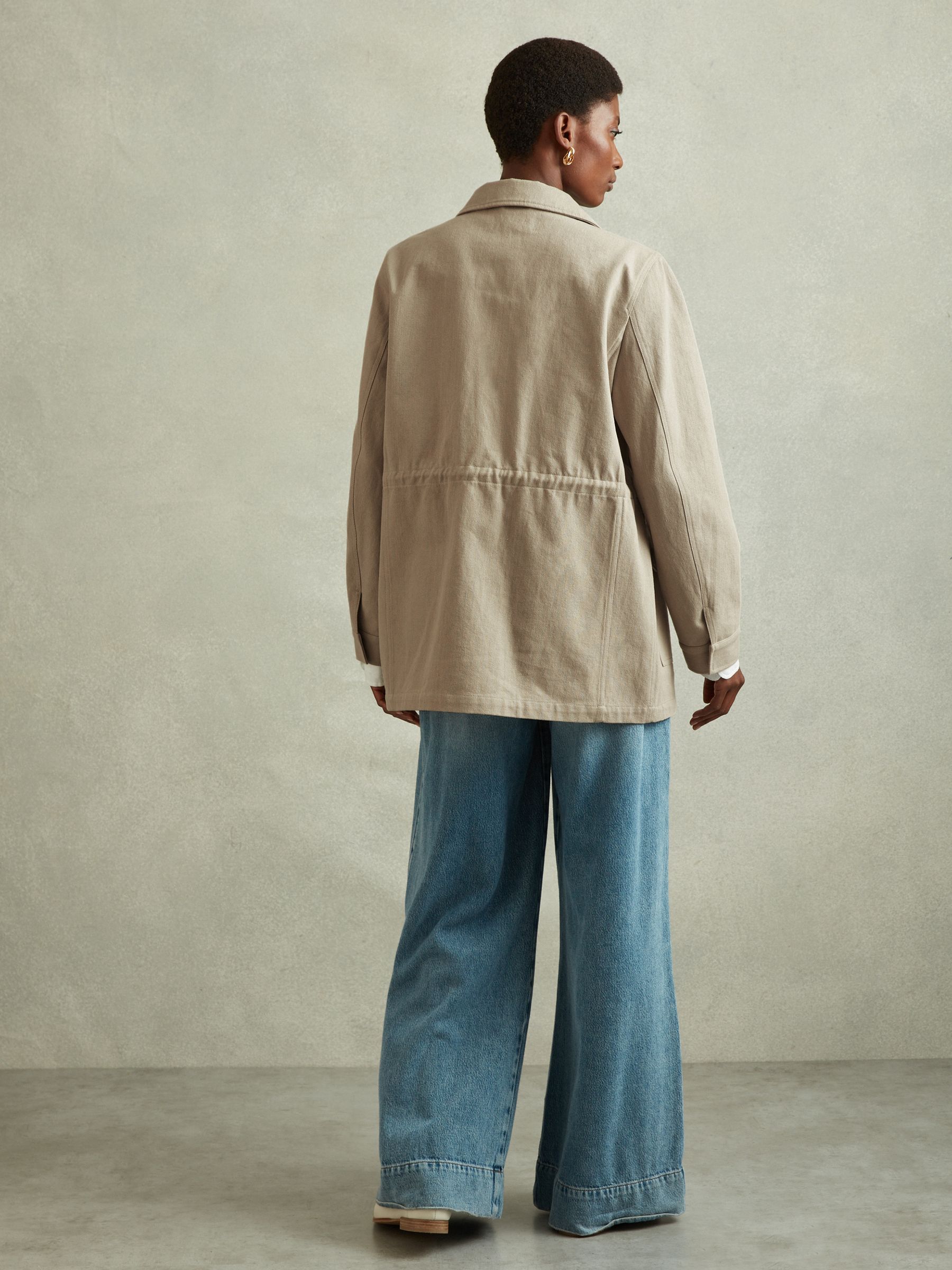 Cotton Canvas Drawstring Waist Overshirt in Neutral - Image 5 of 6