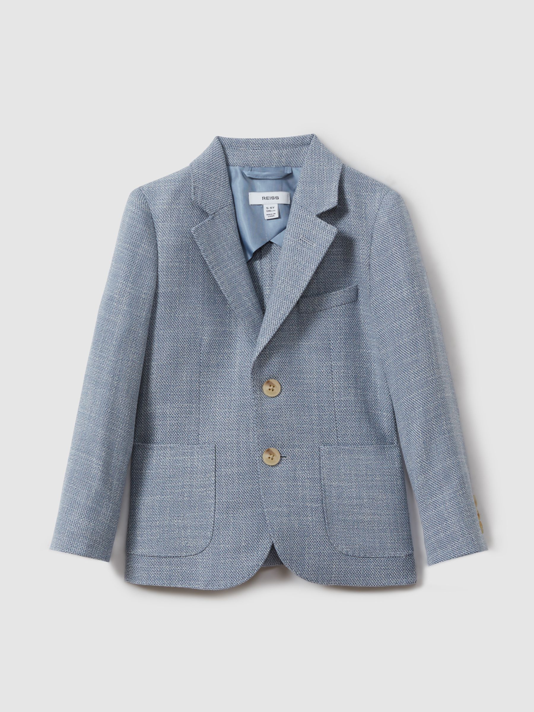 9-13 yrs Slub Check Single Breasted Blazer in Soft Blue - Image 2 of 4