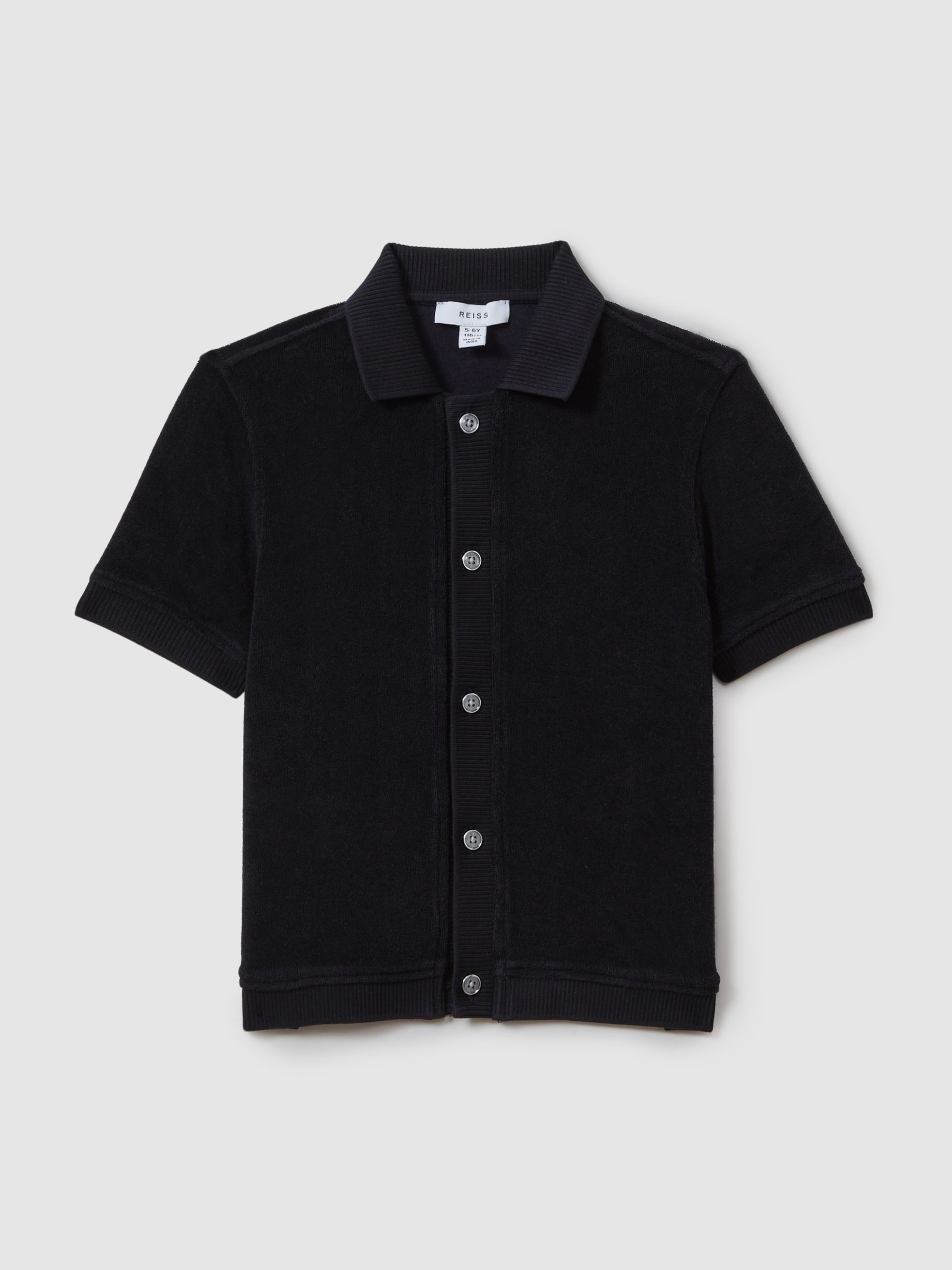 9-13 yrs Towelling Cuban Collar Shirt in Navy - Image 2 of 4